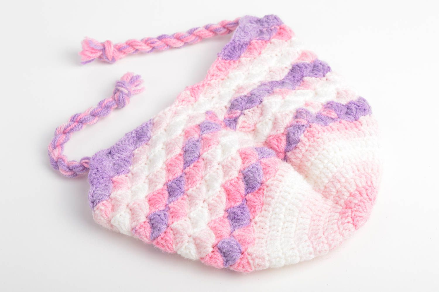 Bonnet tricot fait main Chapeau au crochet laine acrylique rose Vêtement fille photo 4