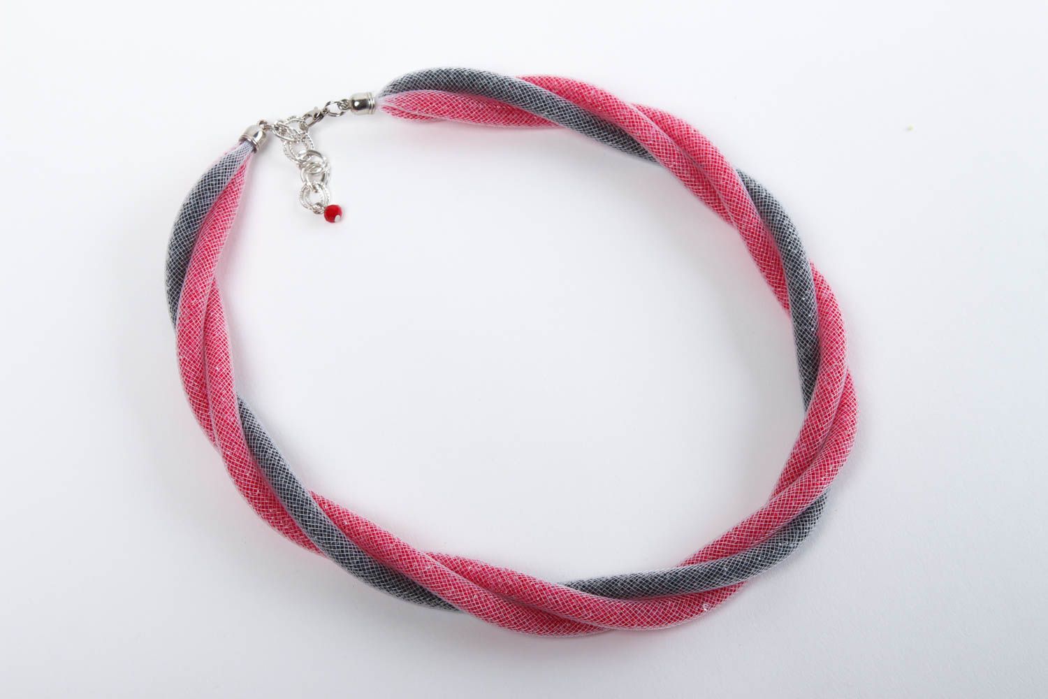 Collier en perles de rocaille Bijou fait main rose et gris original Cadeau femme photo 2