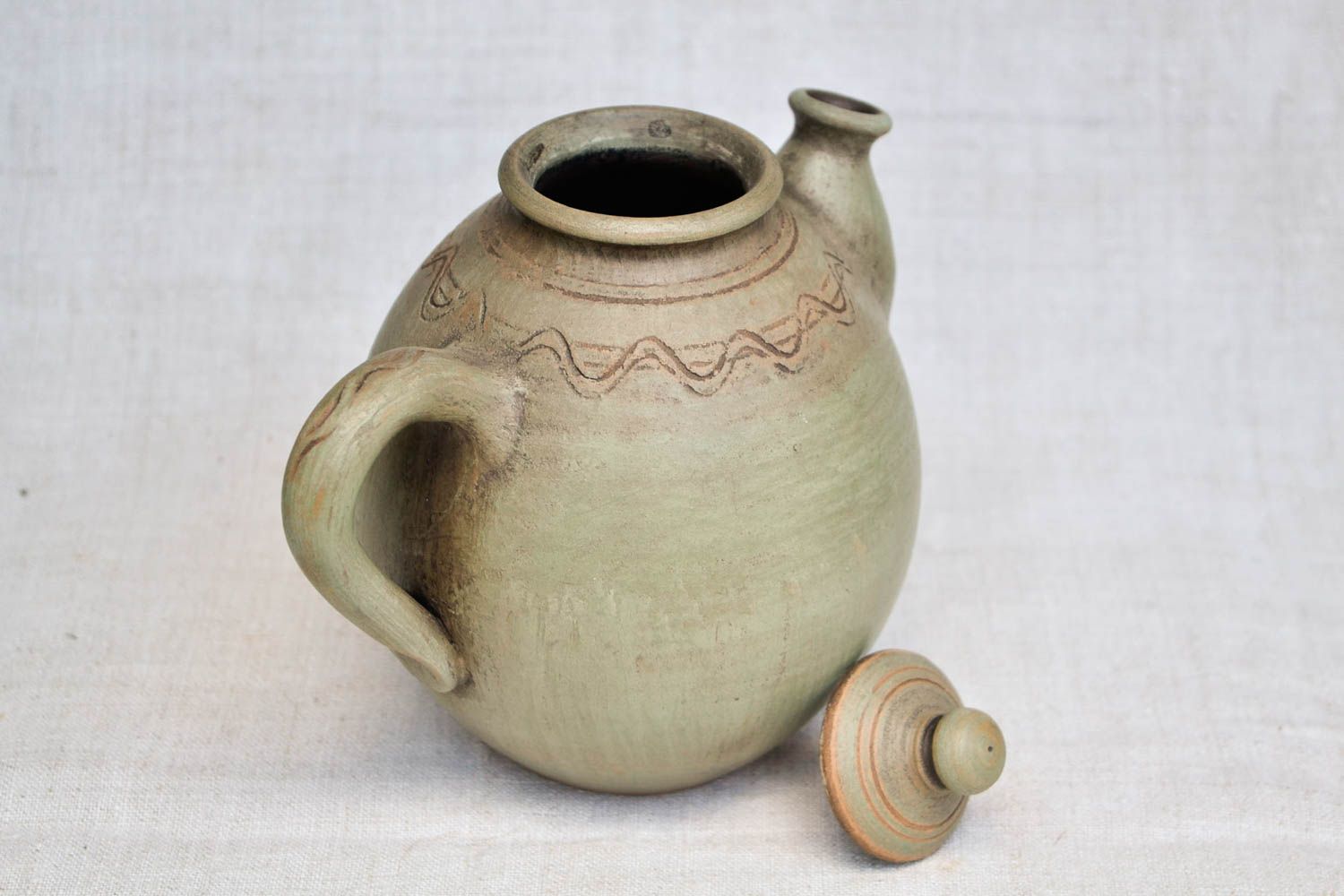 Керамический чайник ручной работы заварной чайник глиняная посуда зеленая фото 5