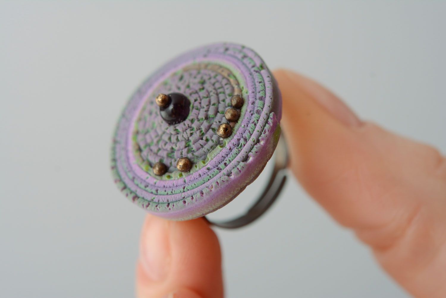 Кольцо из полимерной глины Фиолетовая дымка фото 2