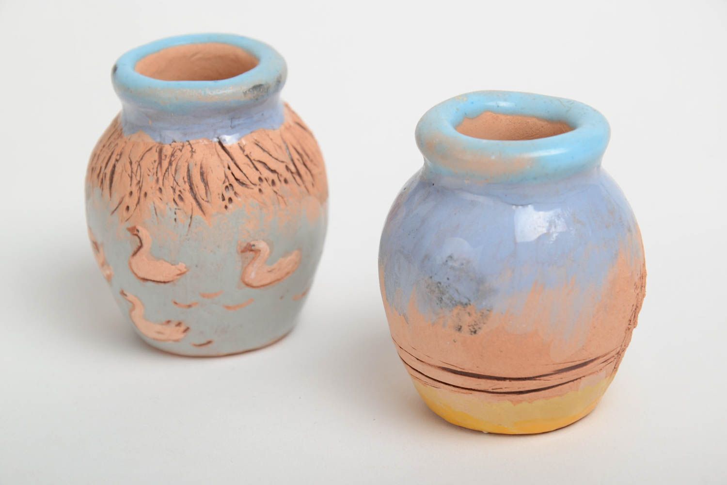 Juego de 2 jarros decorativos de cerámica pequeños artesanales en miniatura  foto 4
