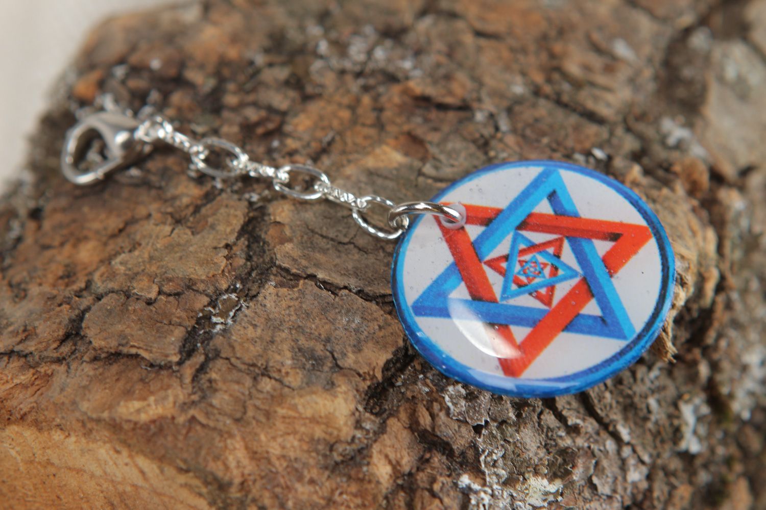 Handmade polymer clay keychain with print coated with epoxy resin Star of Judah photo 4