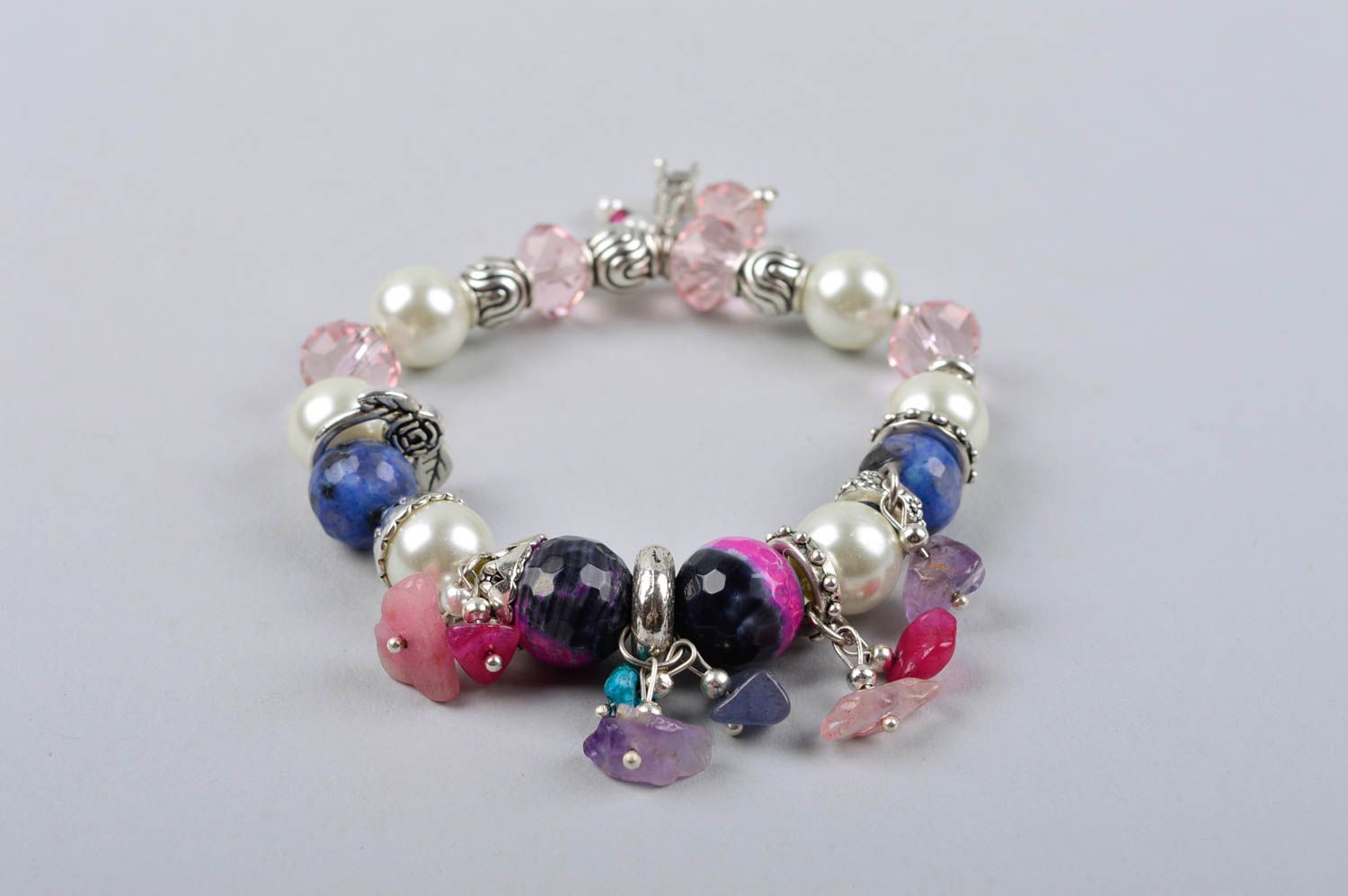 Beaded handmade wrist bracelet agate and crystals beautiful designer accessory photo 3