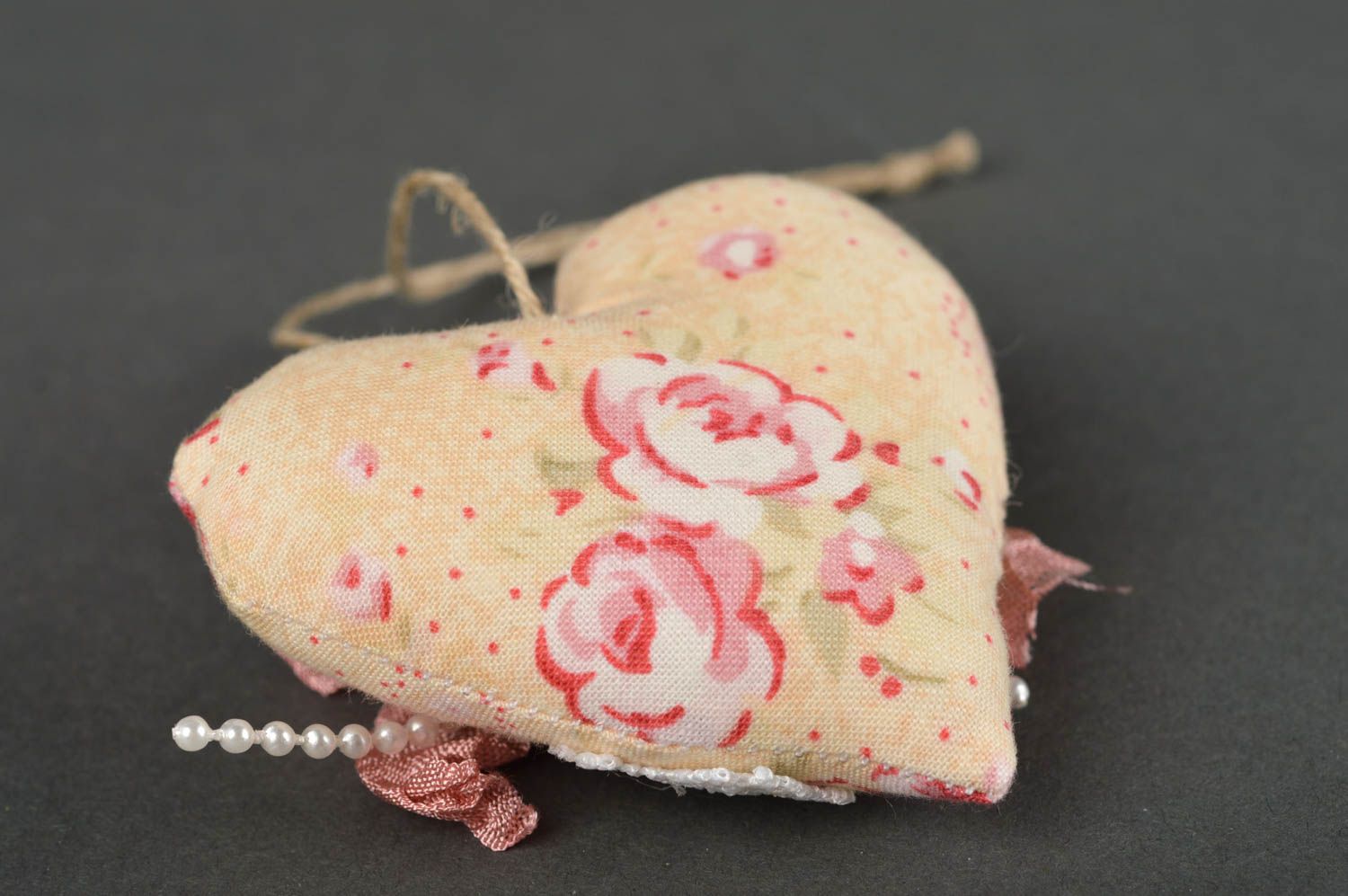 Декоративное сердце ручной работы декор для дома сердце из ткани с розой фото 5