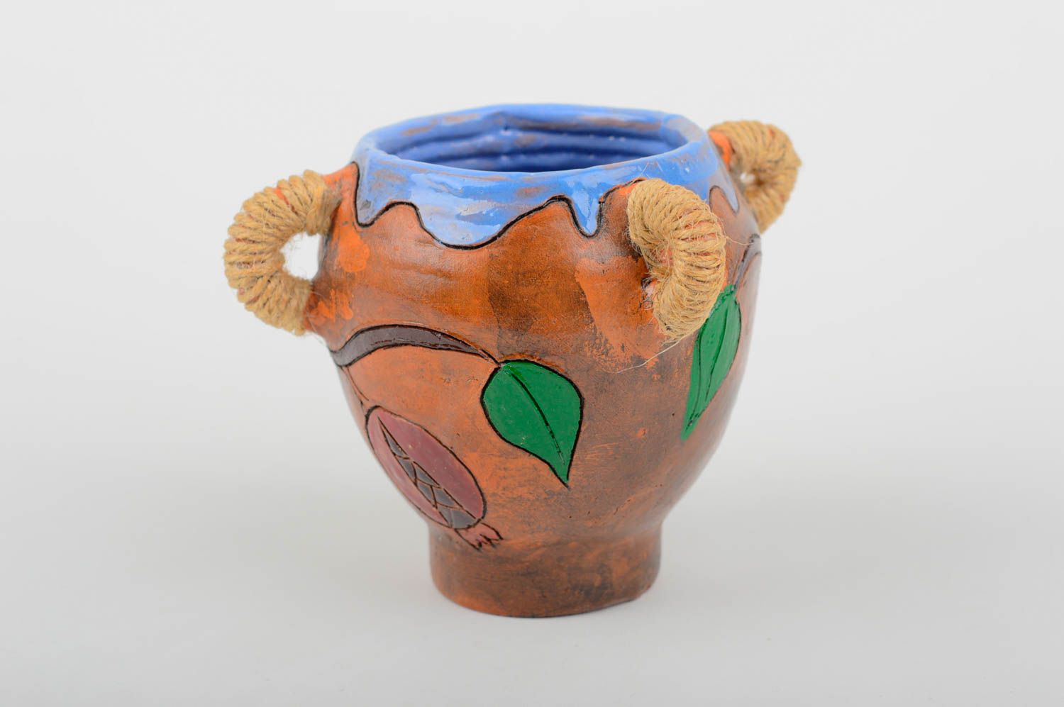 Ceramic handmade 12 oz pot jug with 4 handles 0,56 lb photo 3