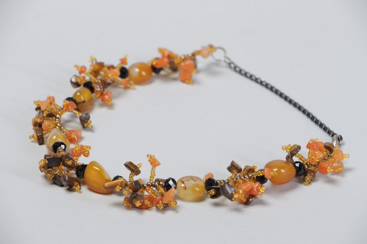 Joli collier en pierres naturelles original marron fait main cadeau pour femme photo 3