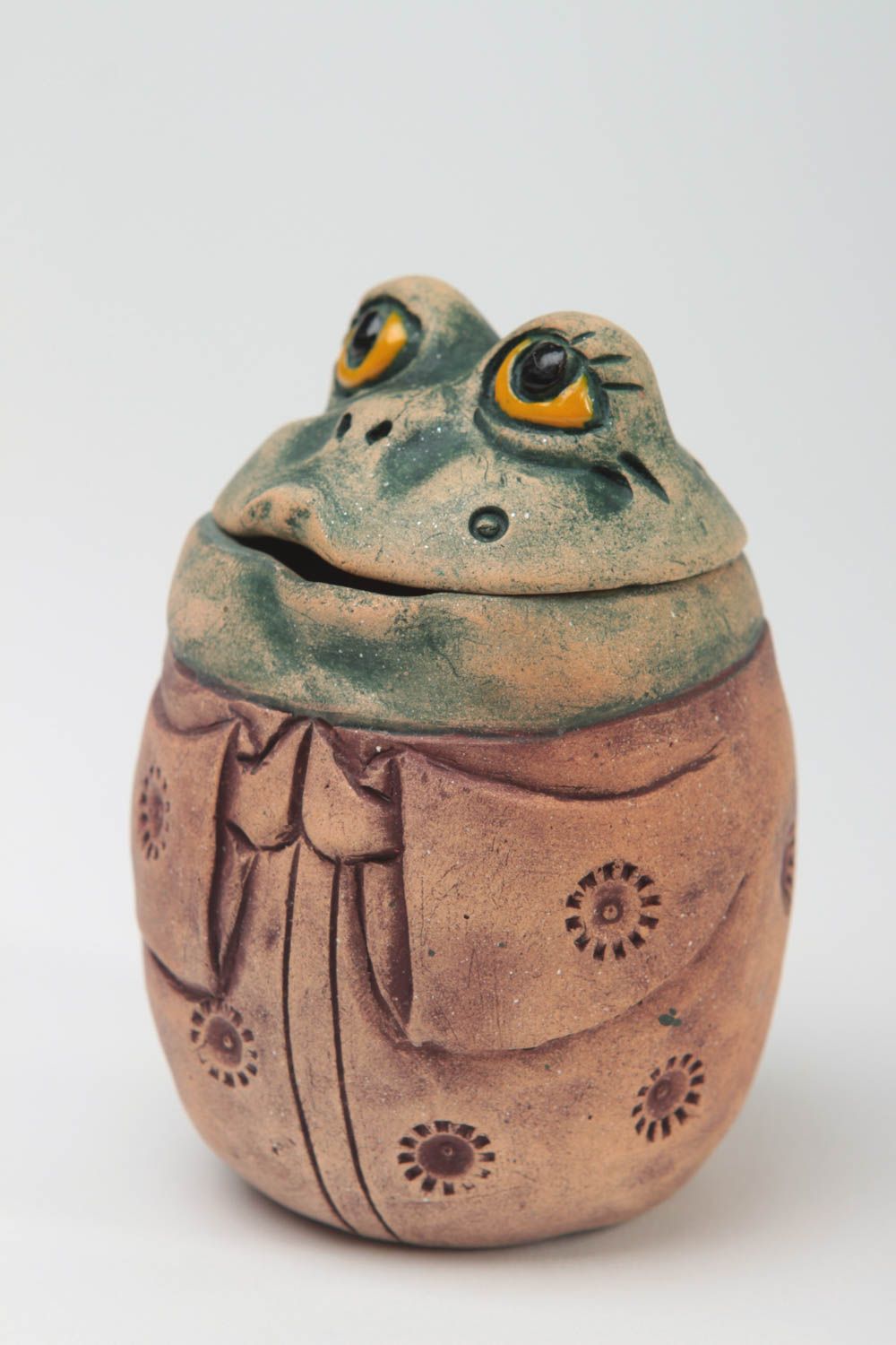 Шкатулка ручной работы в виде лягушки детская шкатулка эко-декор фигурка глина фото 2