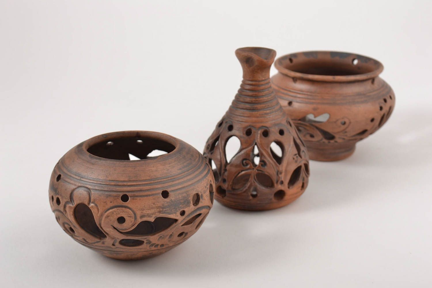 Deko Kerzenhalter handmade Teelichthalter Set Kerzenhalter Keramik in Braun  foto 5