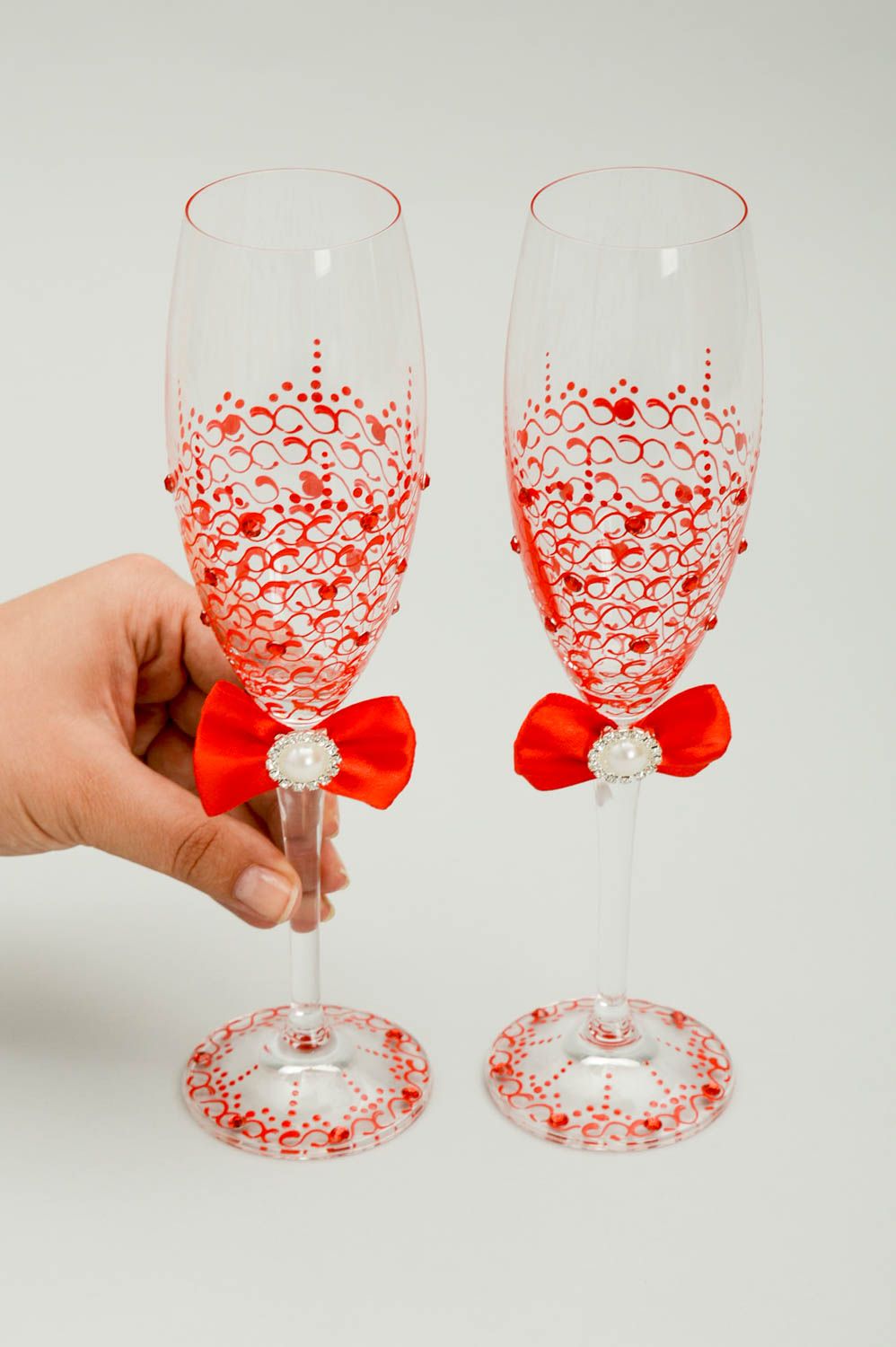 Свадебные бокалы ручной работы свадебные фужеры красивые бокалы красные фото 5
