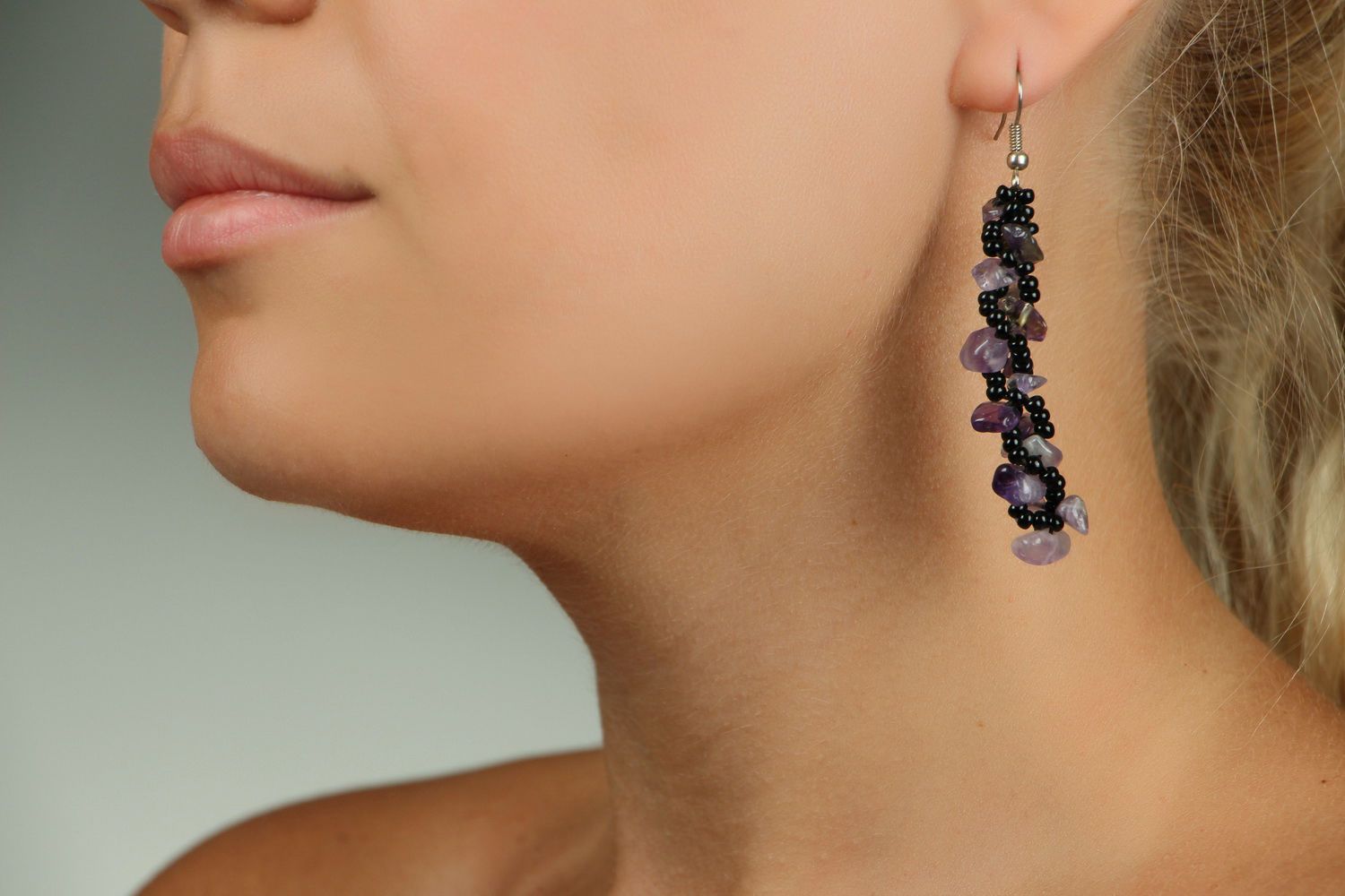 Earrings with Czech beads and amethyst photo 5