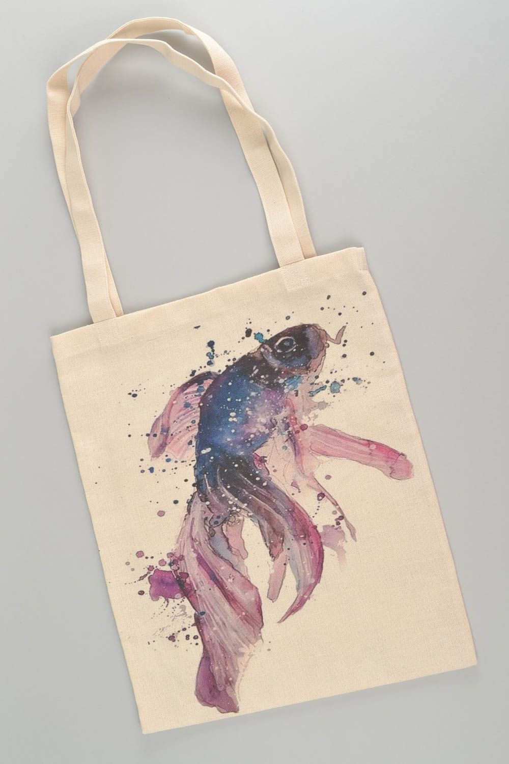 Beautiful female handmade designer textile bag with fish print  photo 2