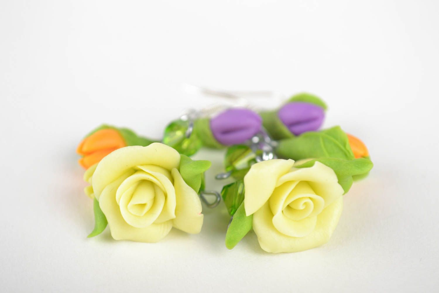 Handmade dangling earrings polymer clay flower earrings designer present photo 3
