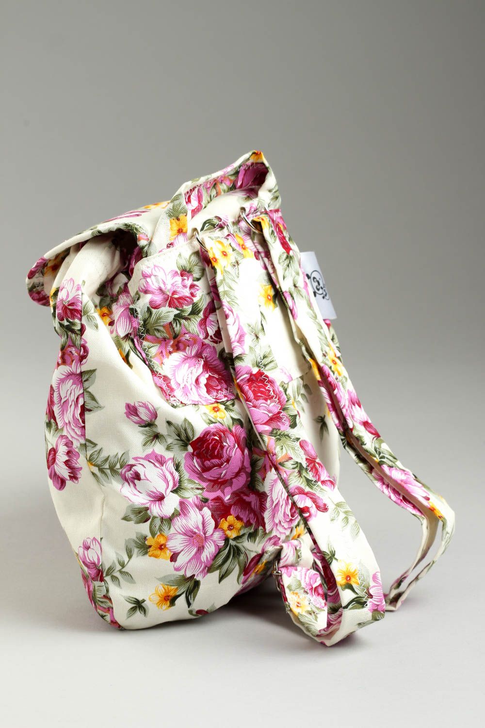Mochila hecha a mano de algodón regalo original bolso para mujeres con flores foto 3