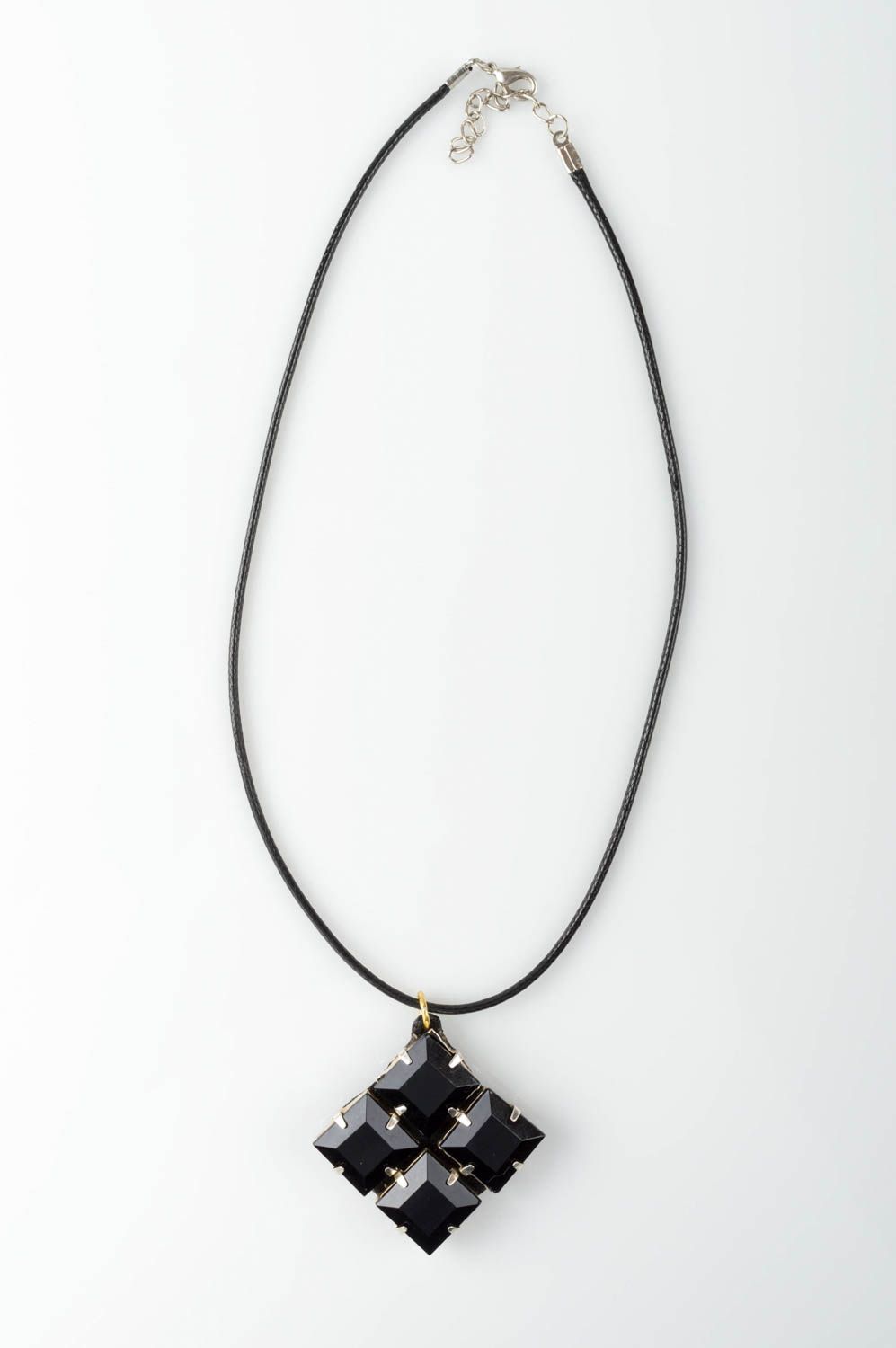 Handmade beautiful pendant unusual necklace made of plastic beads cute accessory photo 2