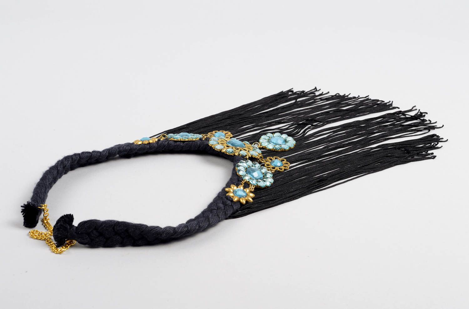 Handgemachter Schmuck Modeschmuck Collier Stoff Halskette schwarz effektvoll foto 2