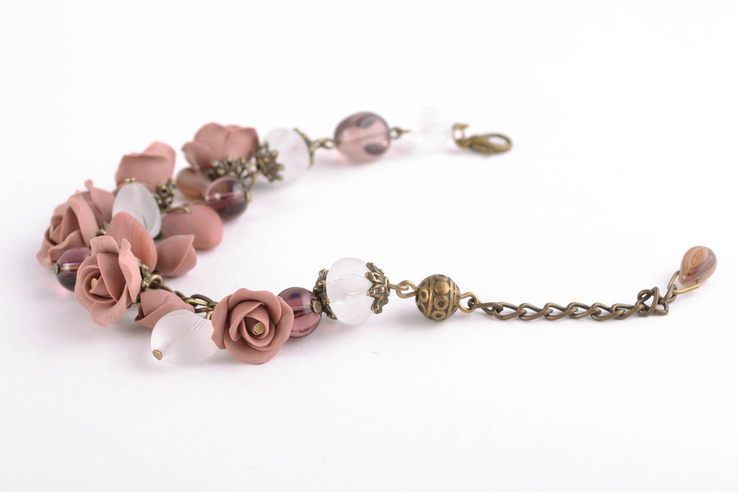 Bracelet fleurs en pâte polymère sur chaîne fait main original pour femme photo 5