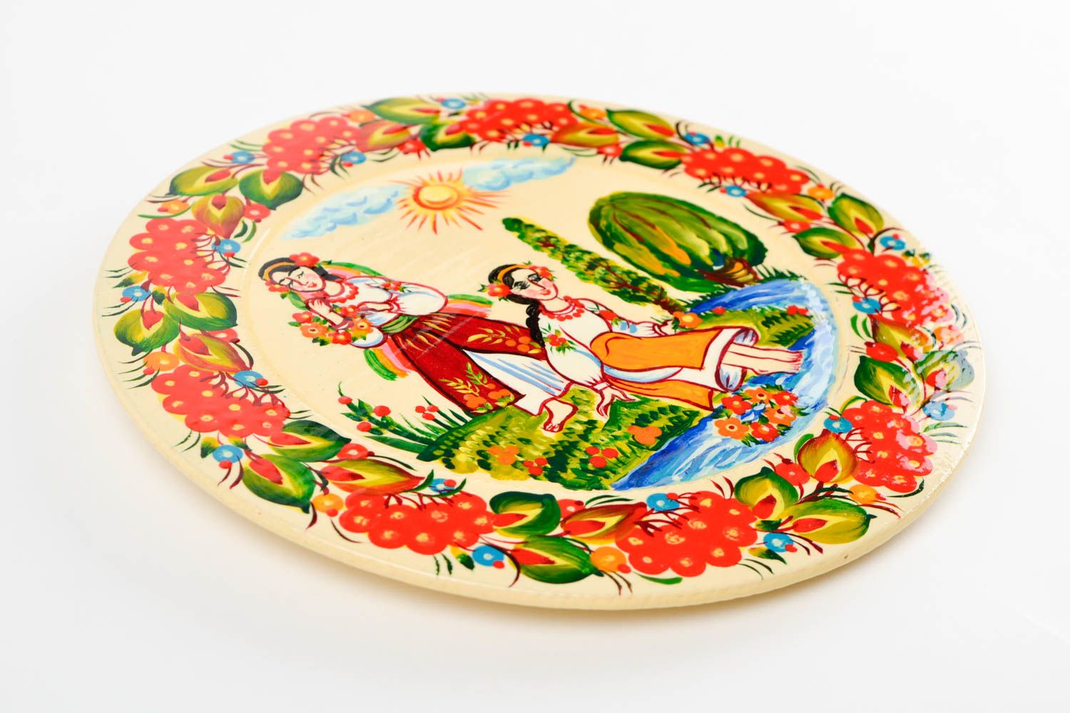 Декоративная тарелка ручной работы тарелка на стену расписная тарелка яркая фото 3