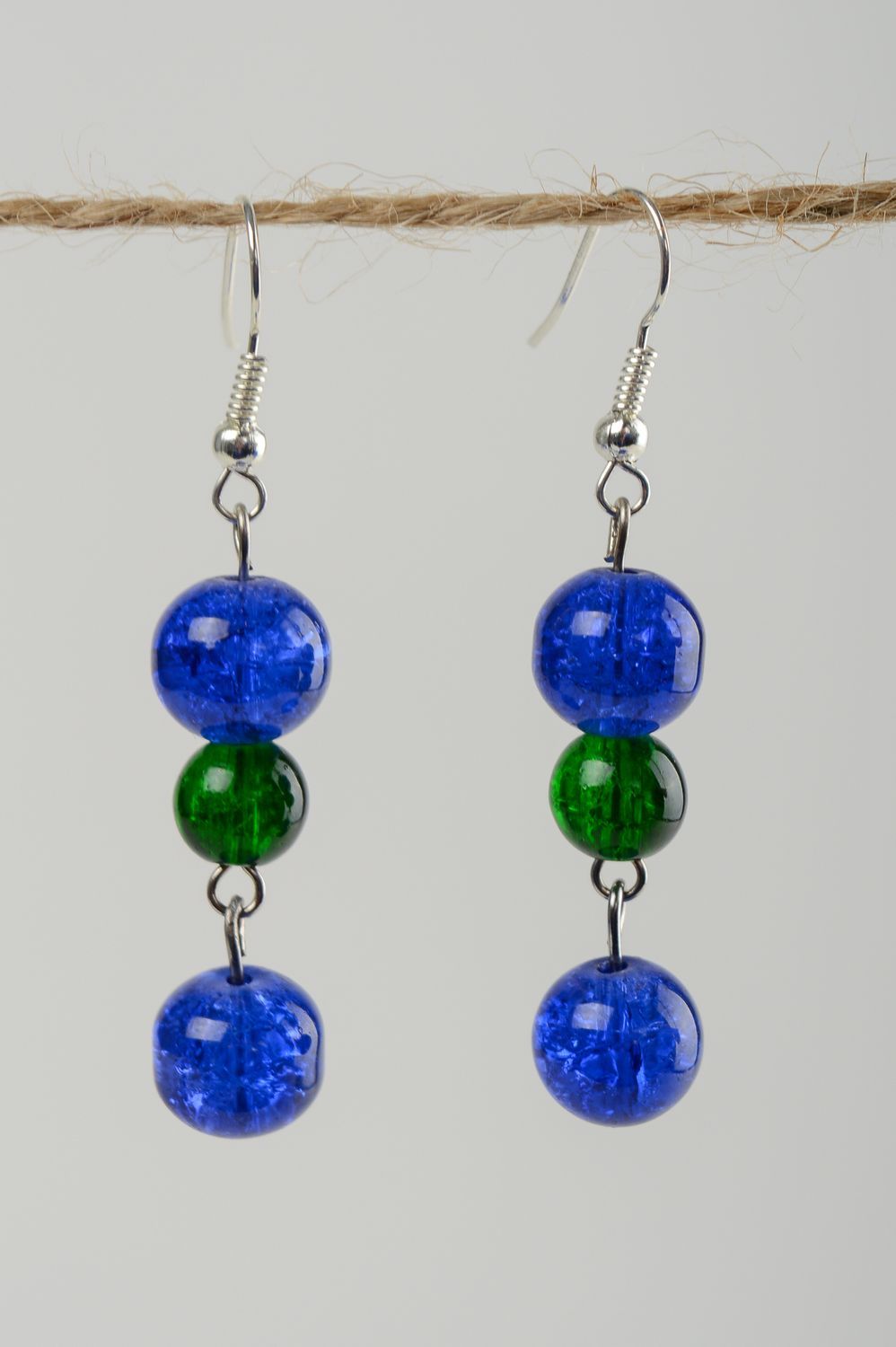 Серьги ручной работы модные серьги с синими и зелеными бусинами длинные сережки фото 4