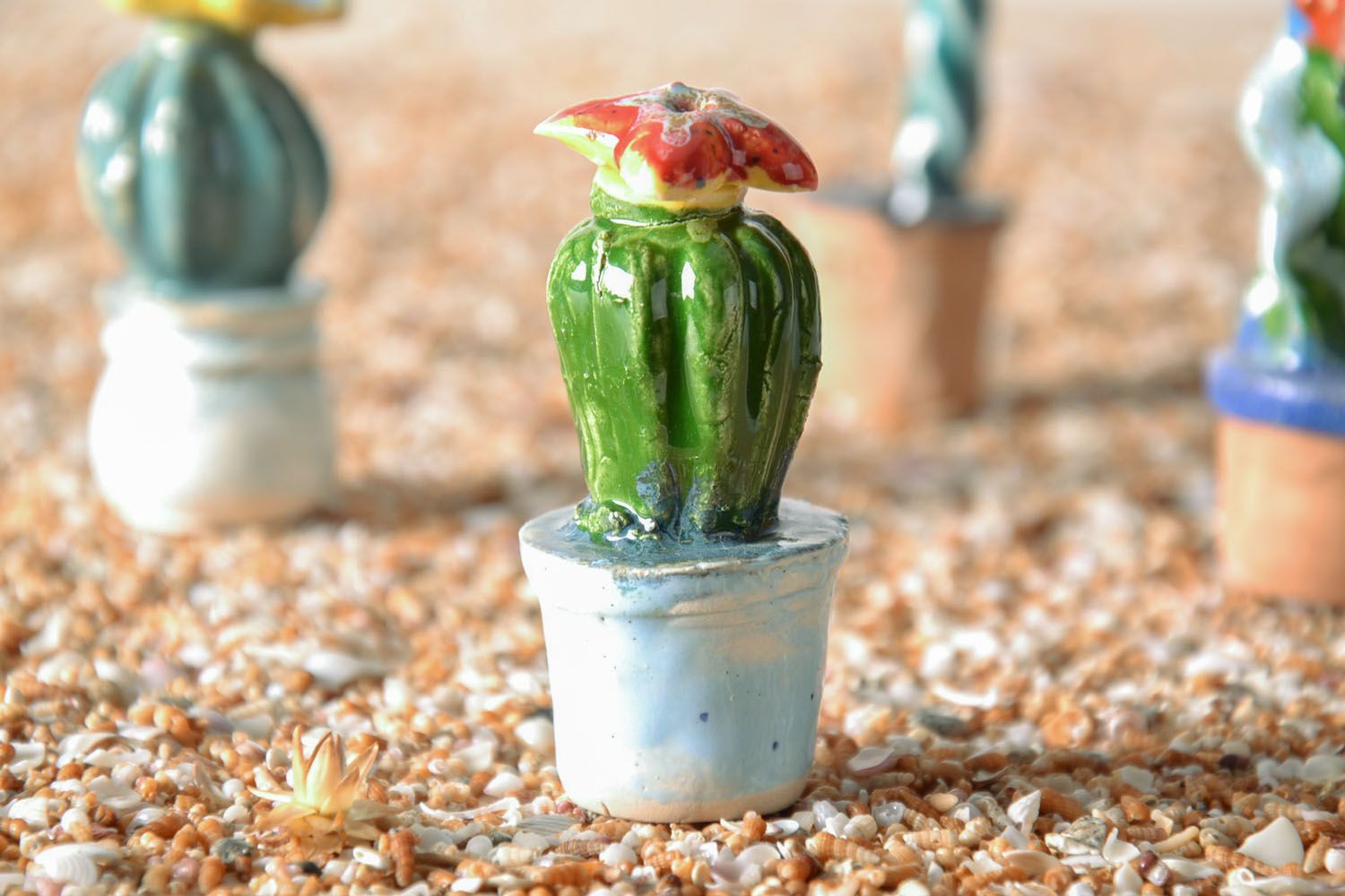 Statuette décorative faite main en argile peinte miniature souvenir Cactus photo 1