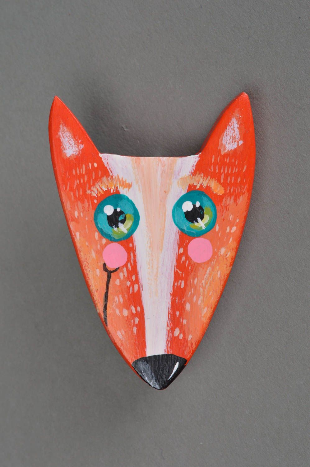 Beautiful handmade designer painted wooden brooch in the shape of fox photo 1
