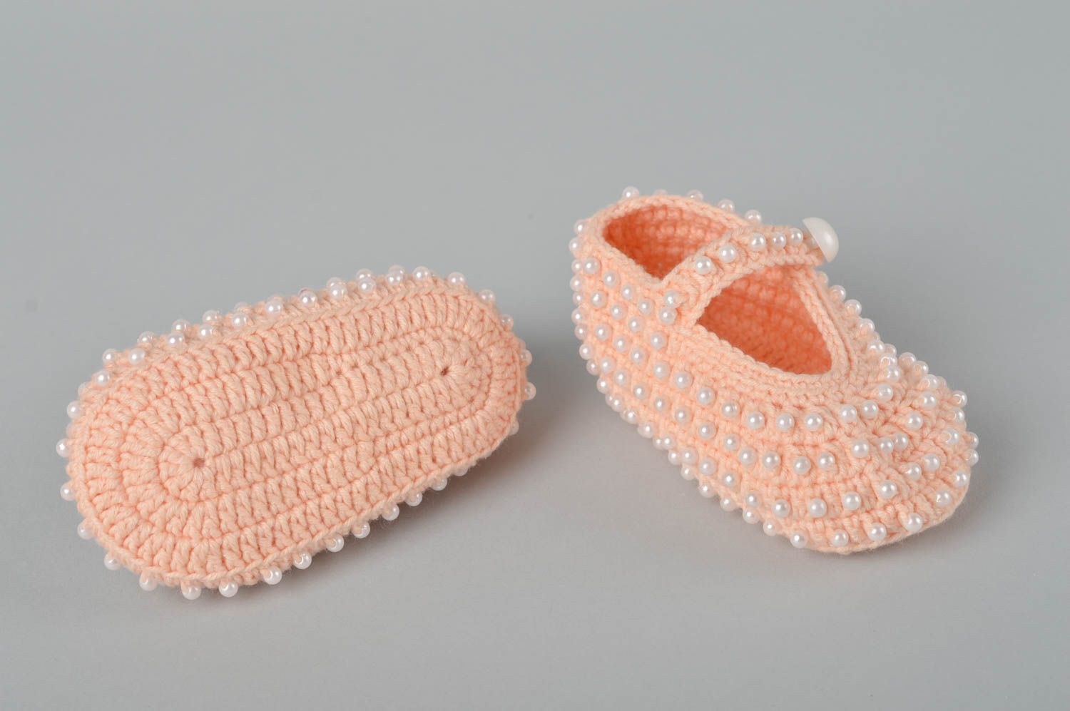 Пинетки туфельки ручной работы теплые пинетки вязаные туфельки персиковые фото 2