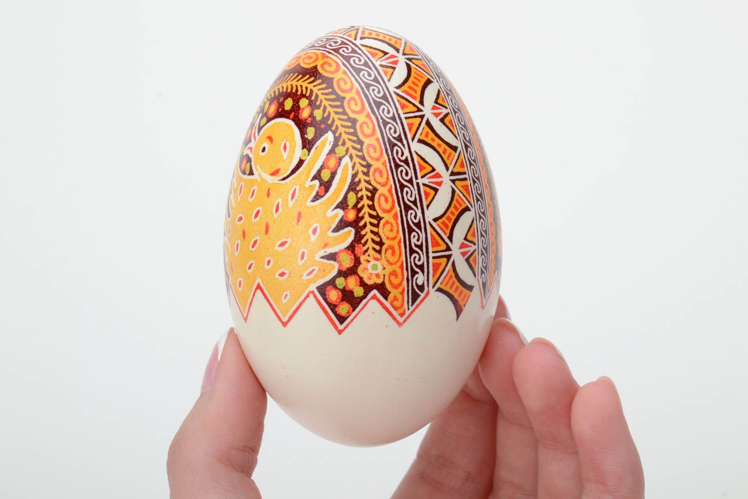 Пасхальное яйцо гусиное расписанное в восковой технике  анилиновыми красками фото 5