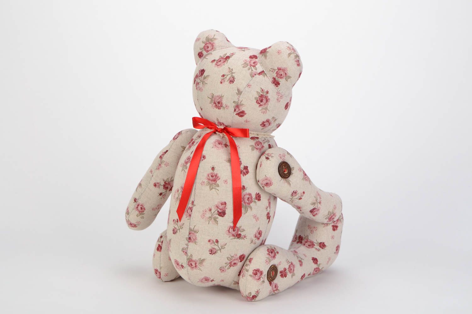 Beautiful collectible handmade fabric soft toy bear for interior decor photo 5