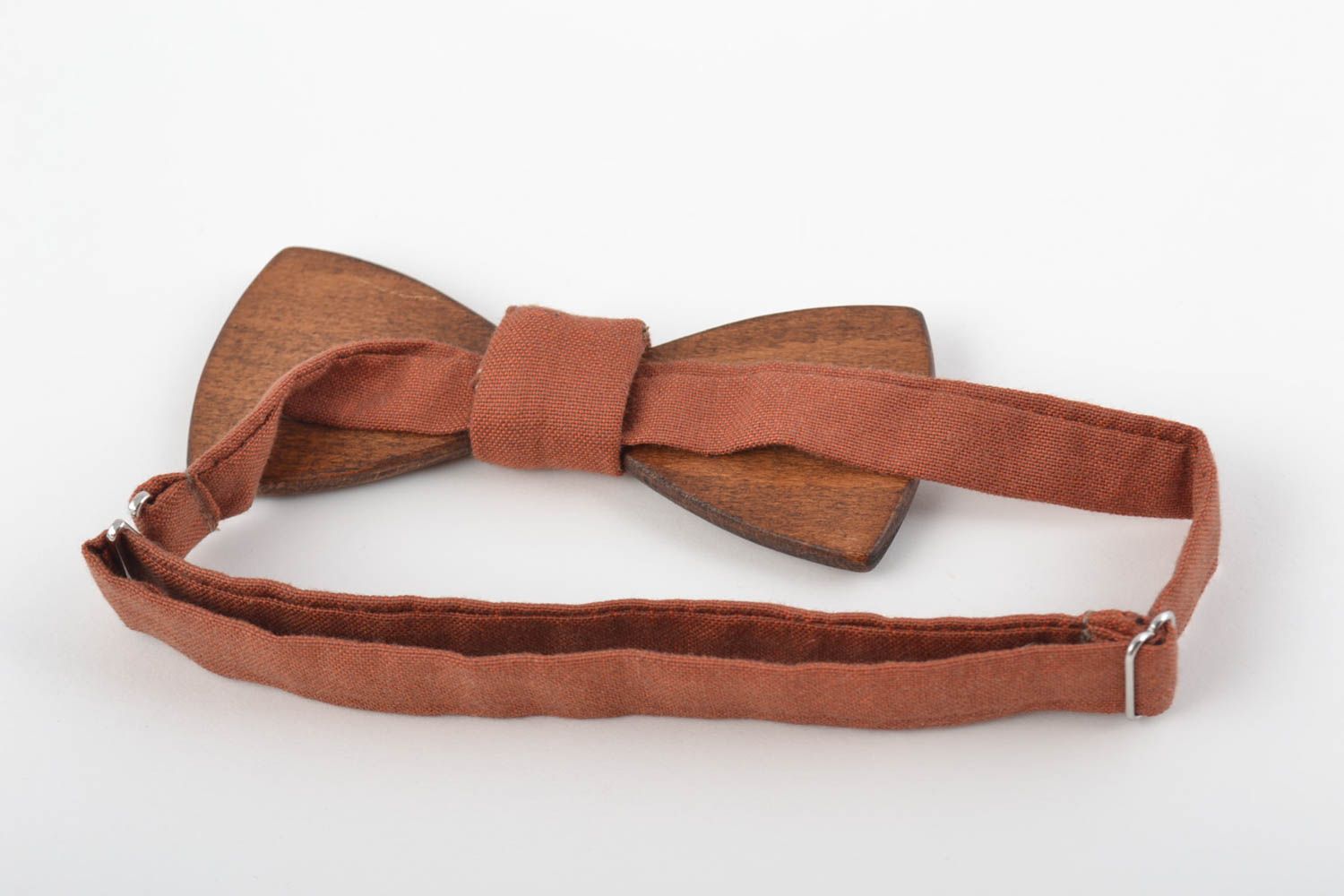 Unusual beautiful handmade designer beech wood bow tie with cotton strap photo 3