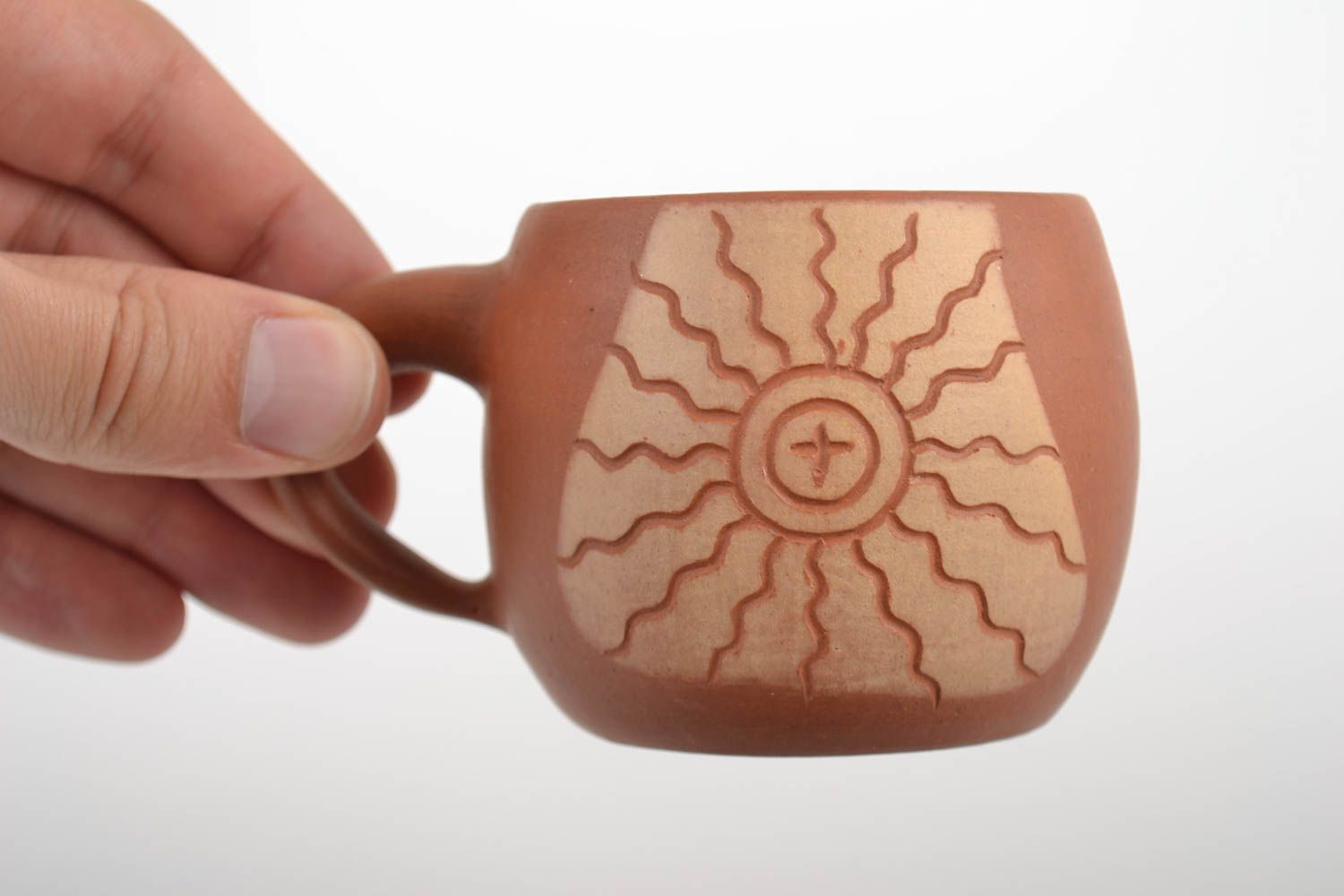5 oz ceramic clay terracotta color coffee cup with cave drawings photo 2