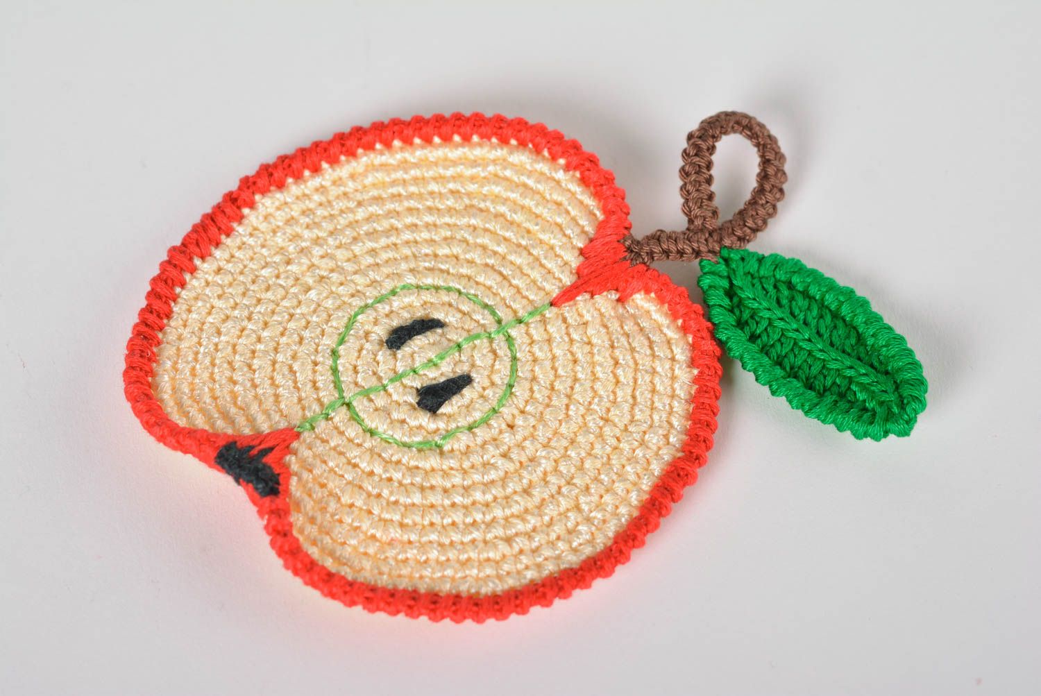 Dessous-de-verre design fait main tricoté au crochet forme de pomme Déco cuisine photo 1