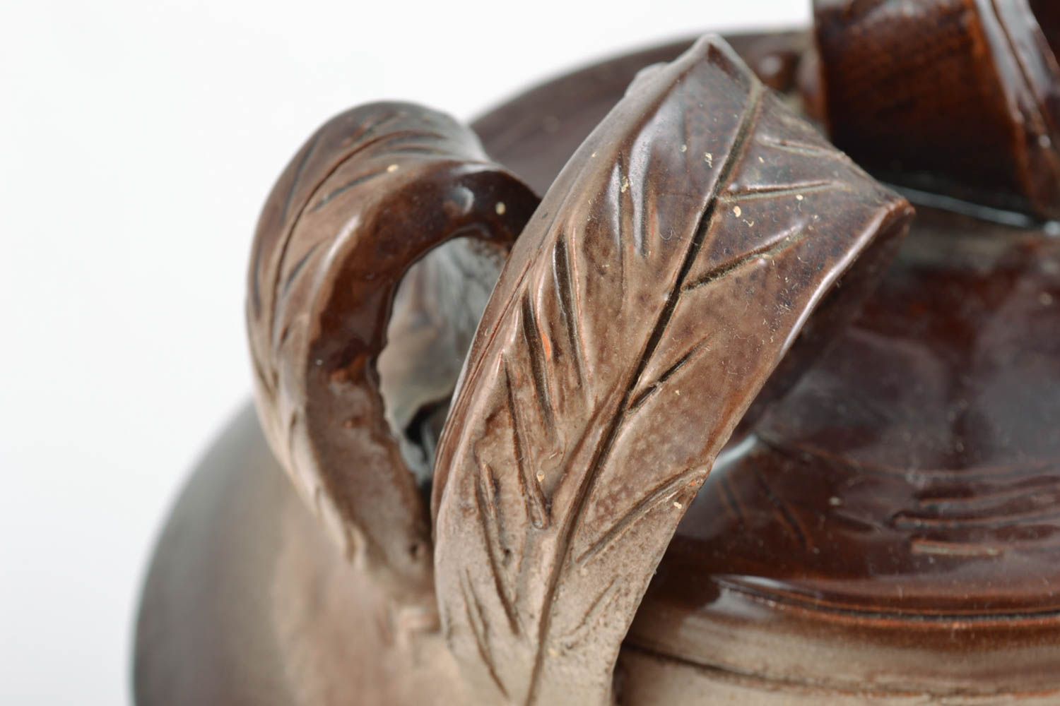 Pot en argile fait main design original brun couvert de glaçure pour épices 1 L photo 2