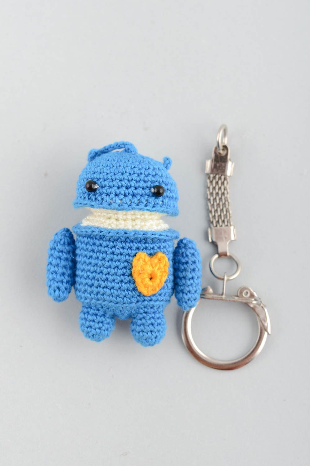 Soft toy keychain blue handmade decorative accessory for purse and keys photo 2