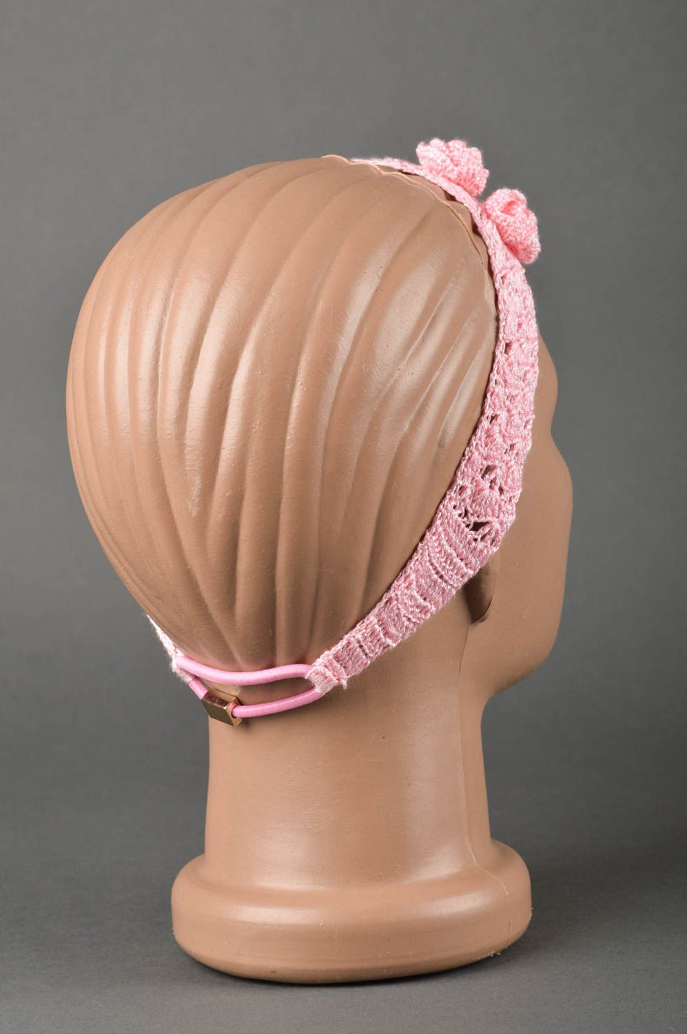 Bandeau cheveux fille fait main rose en viscose au crochet Cadeau original photo 3