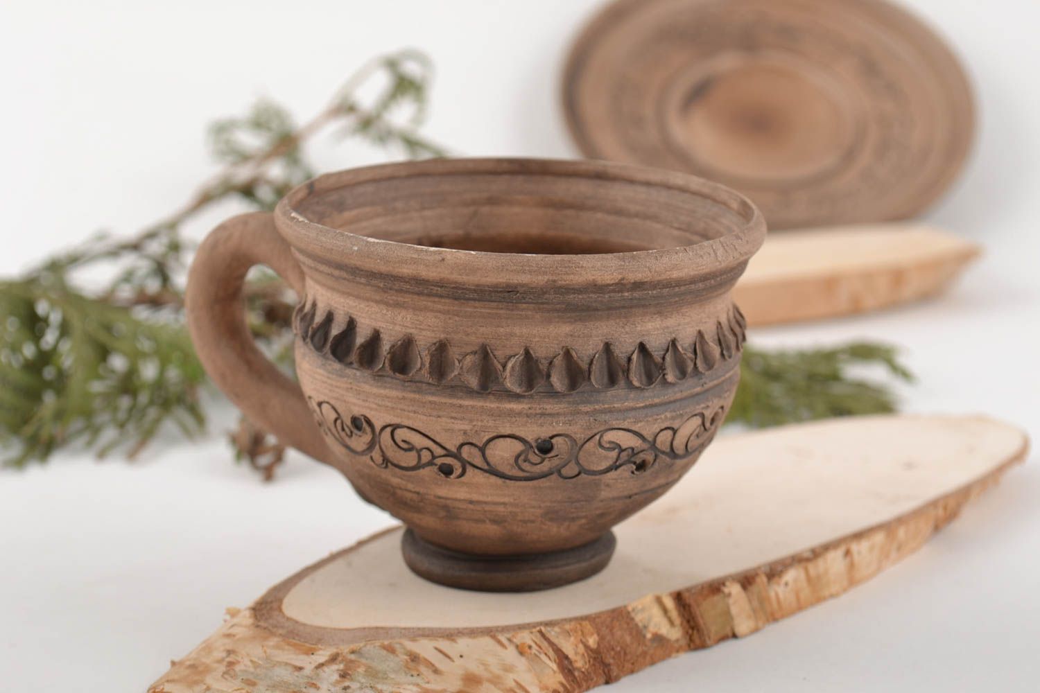 Handmade clay cup 150 ml kitchen pottery decorative ceramic mug for home photo 1