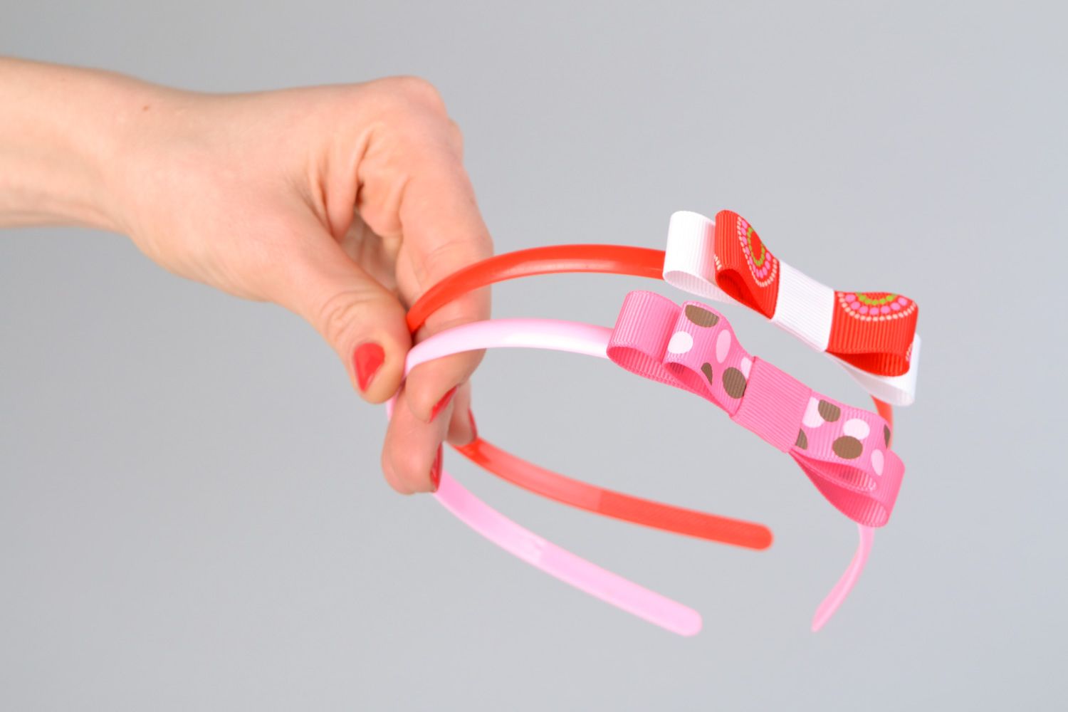 Set of handmade rep ribbon bow headbands 2 items photo 2