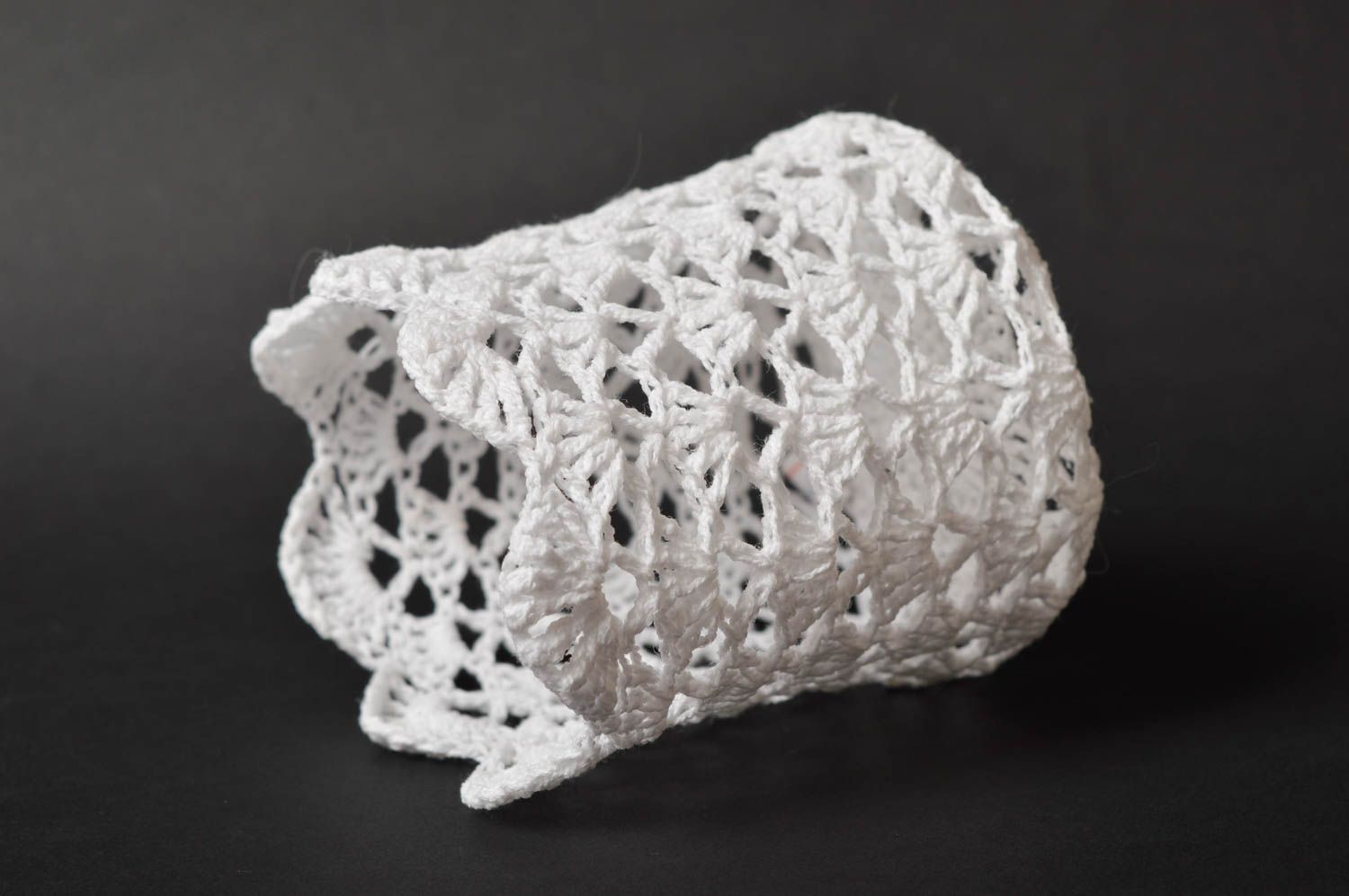 Cache-verre fait main Porte-gobelet blanc tricoté en coton Accessoire cuisine photo 4