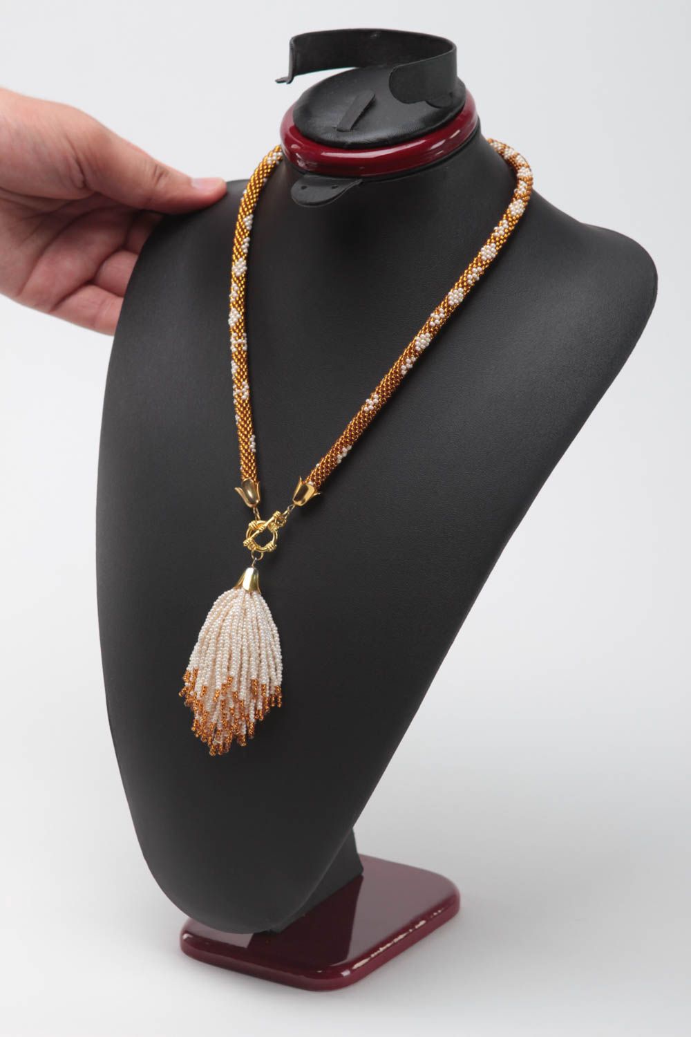 Collier spirale Bijou fait main avec frange perles de rocaille Accessoire femme photo 5