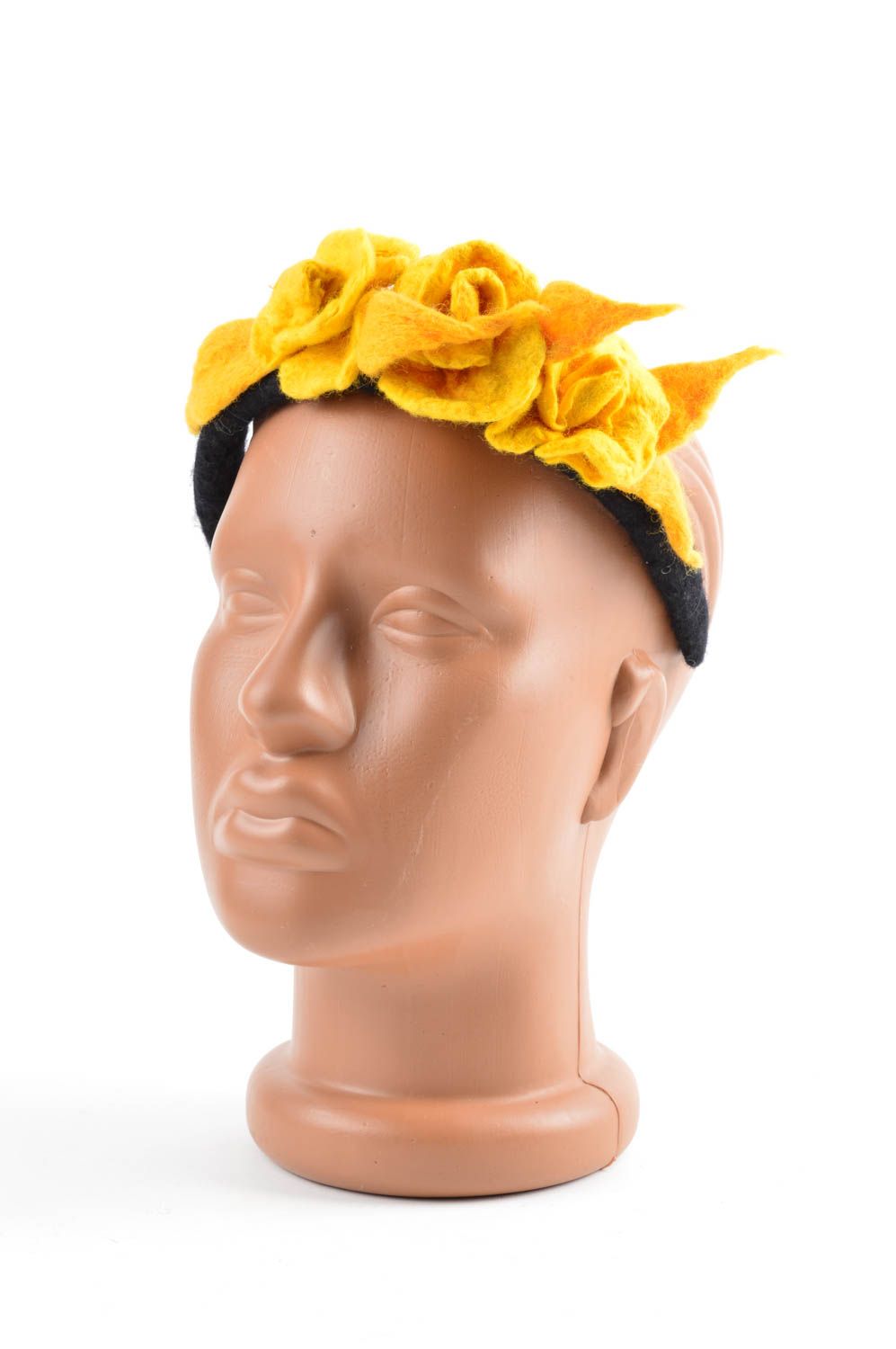 Serre-tête fleurs fait main Accessoire cheveux jaune Cadeau original design photo 5