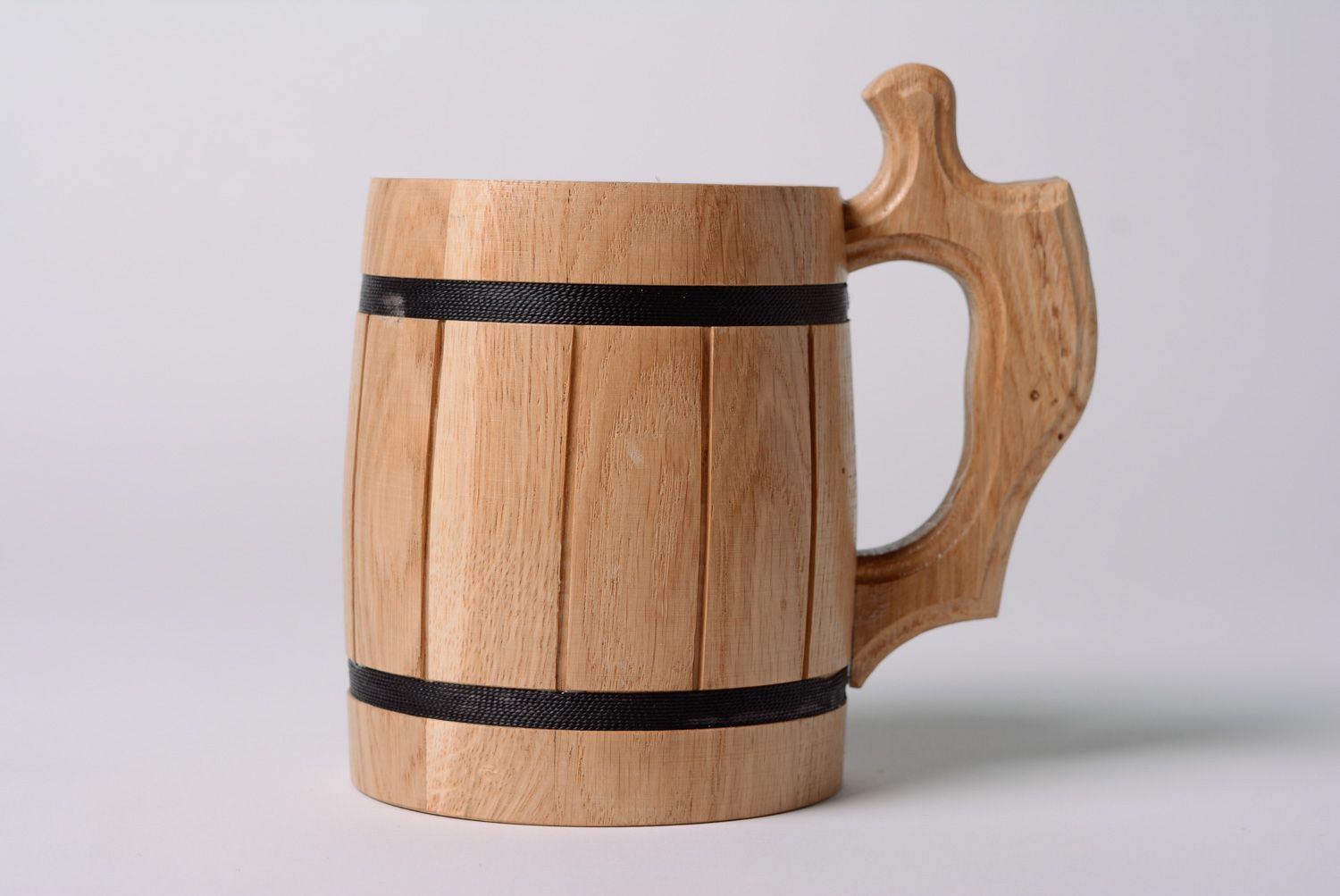 Handmade large wooden beer mug with metal cup inside decorated with thread photo 1