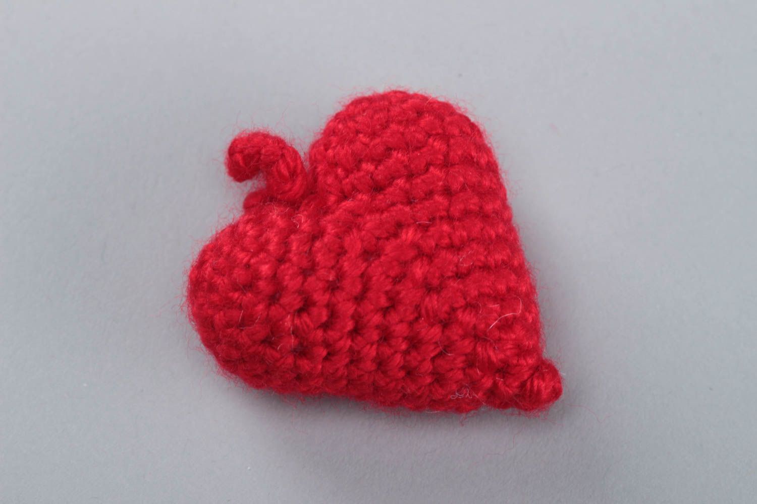 Handmade small crochet soft toy red heart with eyelet for kids and interior decor photo 2