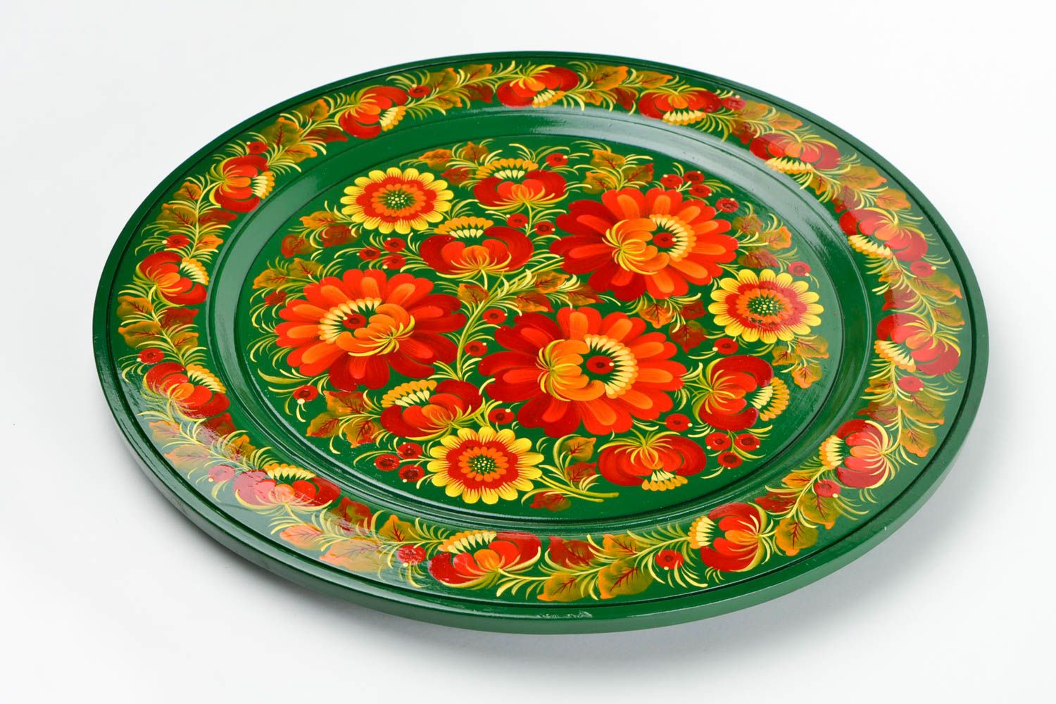 Деревянная тарелка ручной работы декоративная тарелка зеленая декор для дома фото 3