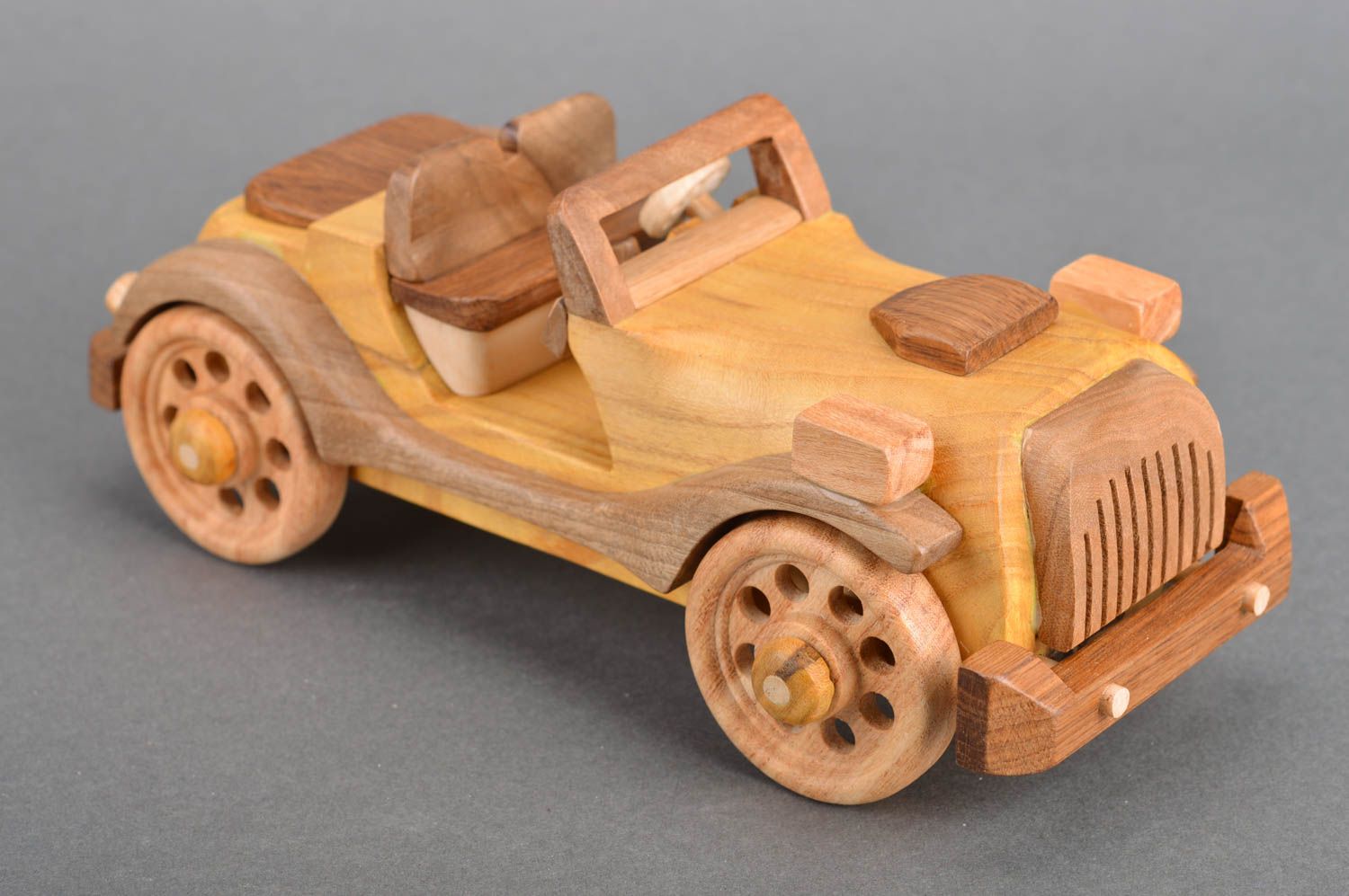 Unusual decorative handmade designer wooden toy Retro Cabriolet collectible item photo 2