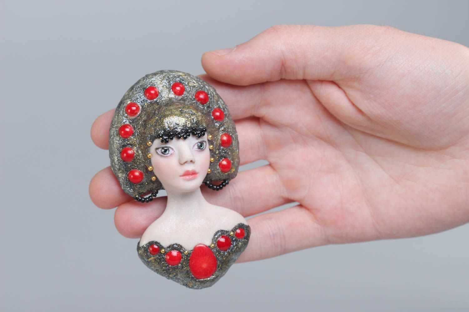 Handcrafted unique designer brooch made of polymer clay for women photo 5