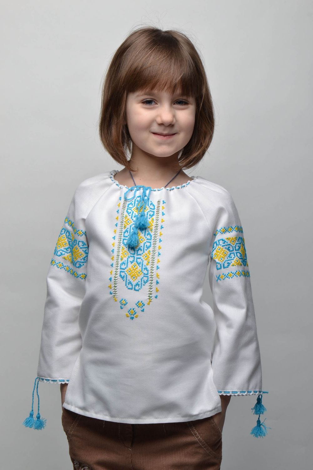 Embroidered shirt with long sleeves for 5-7 years old children photo 1