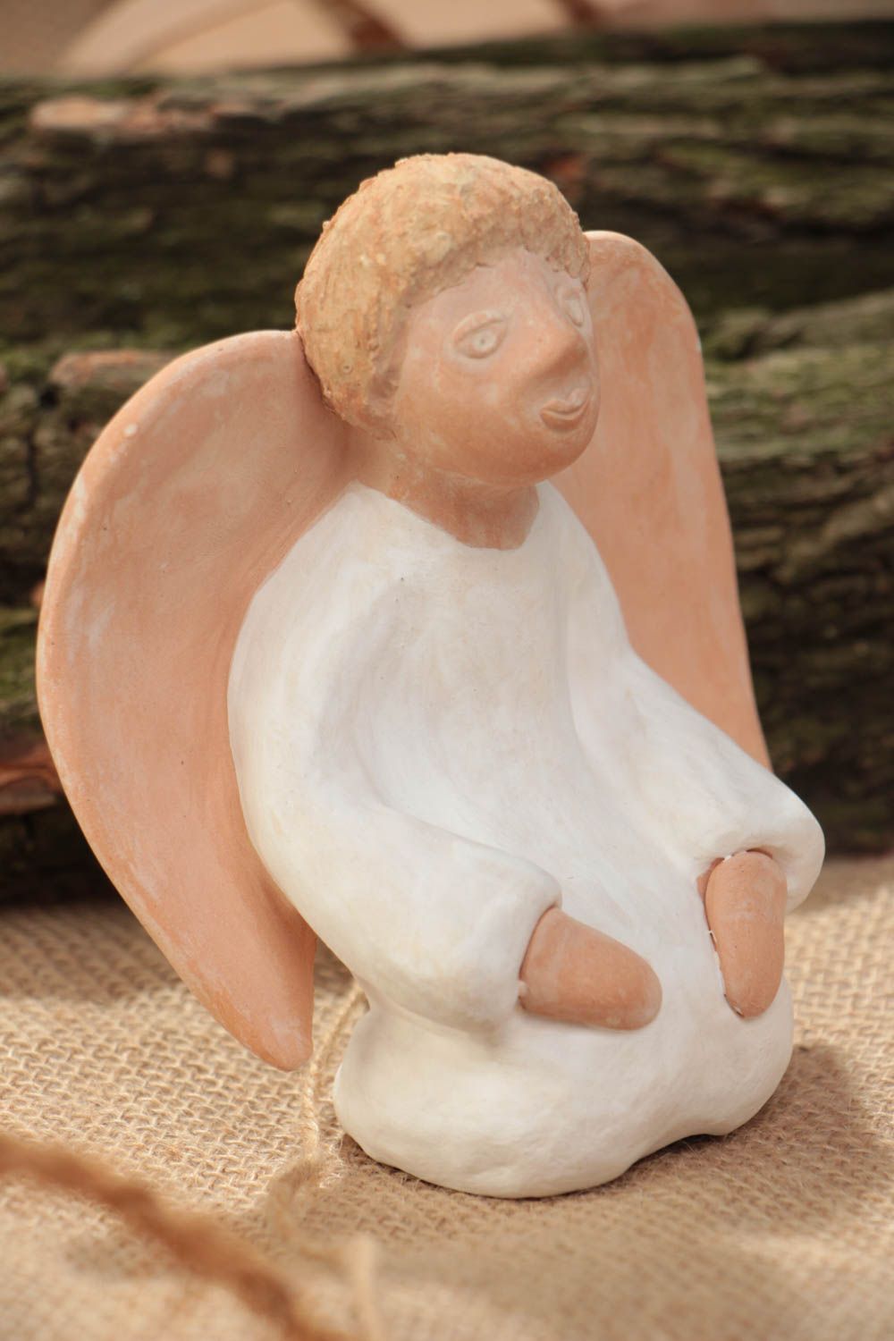 Clay angel figurine light small beautiful handmade ceramic statuette for home photo 1