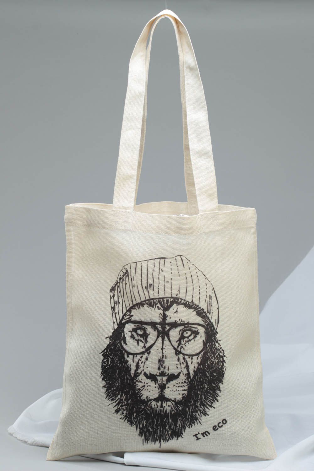 Women's stylish handmade eco bag with painting Lion beautiful summer purse photo 1