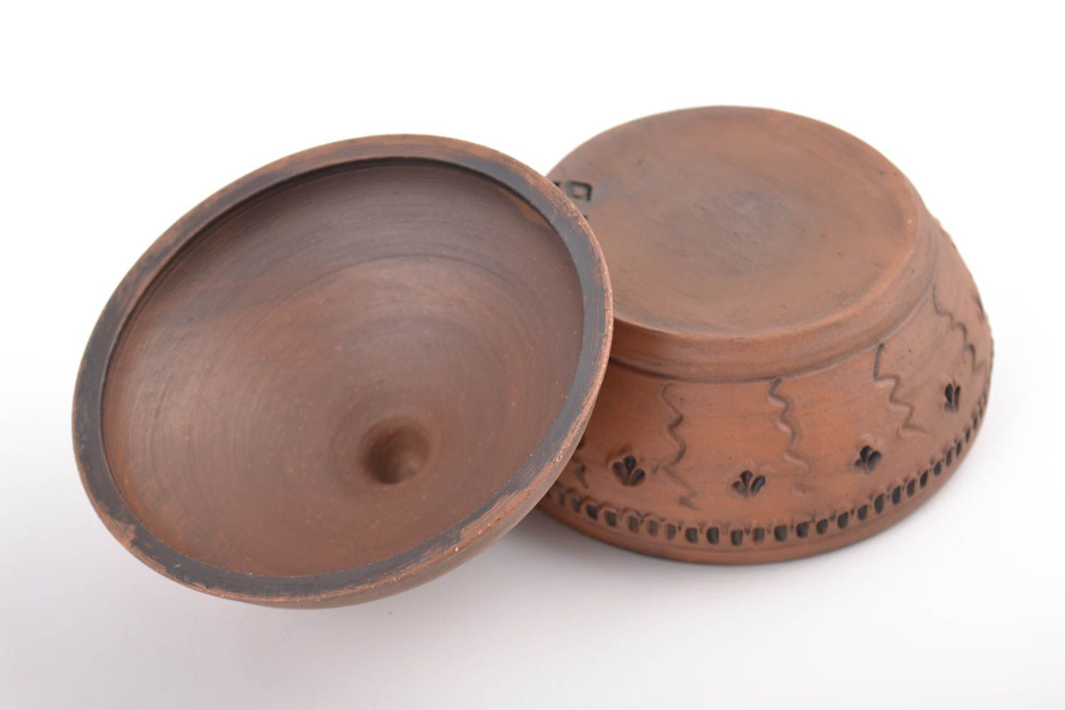 Unusual brown handmade designer clay bowl kilned with milk 400 ml photo 5