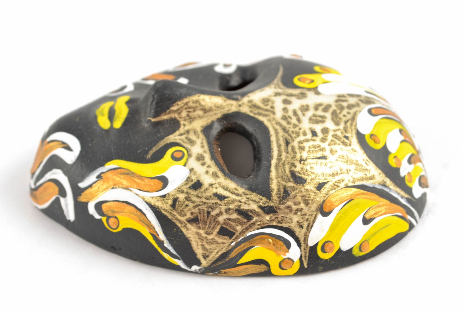 Интерьерная маска с росписью темная глиняная красивая  фото 4