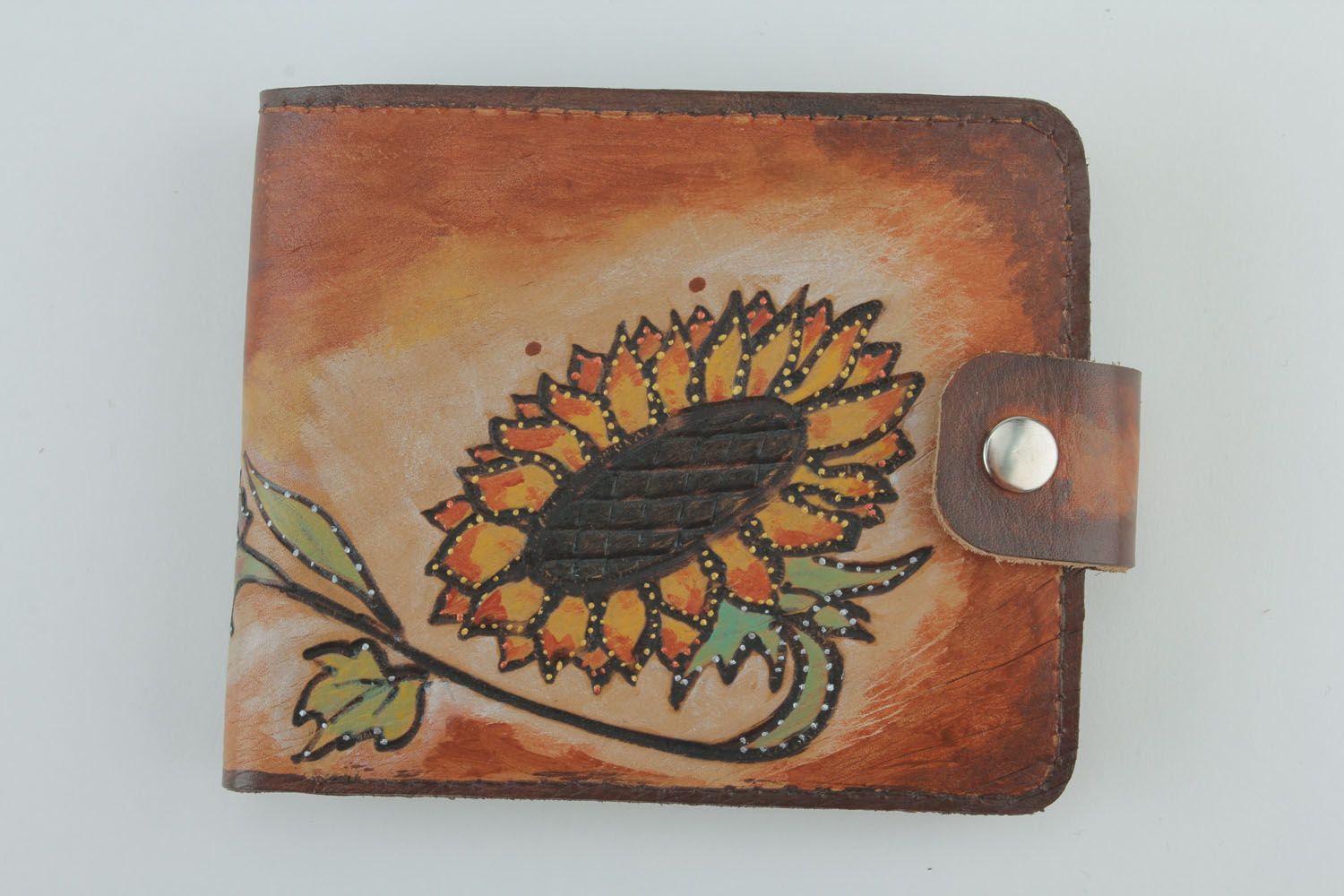 Handmade leather wallet Sunflower photo 3