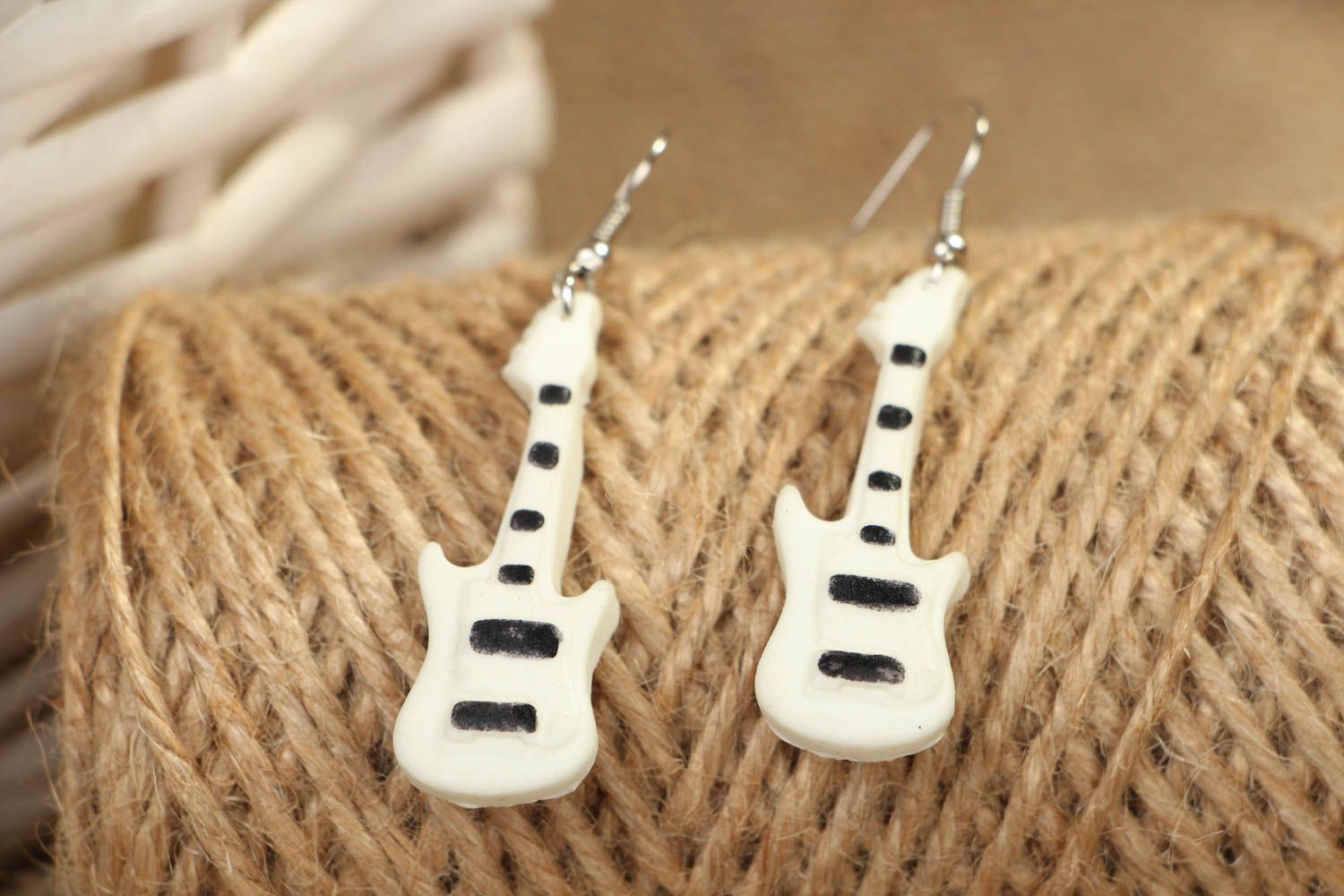 Polymer clay earrings in the shape of guitars photo 4